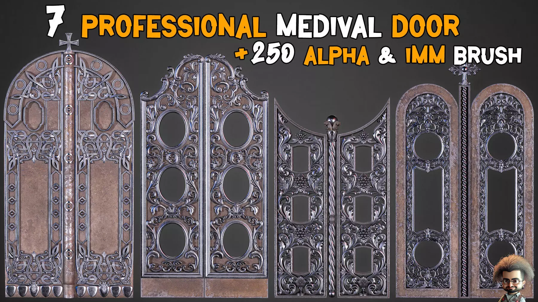 7 Professional Medieval Door and 250 Alpha Brushes Vol 19 Low-poly 3D model_0