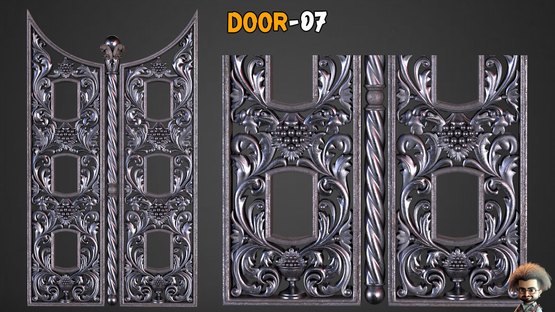 7 Professional Medieval Door and 250 Alpha Brushes Vol 19 Low-poly 3D model_10