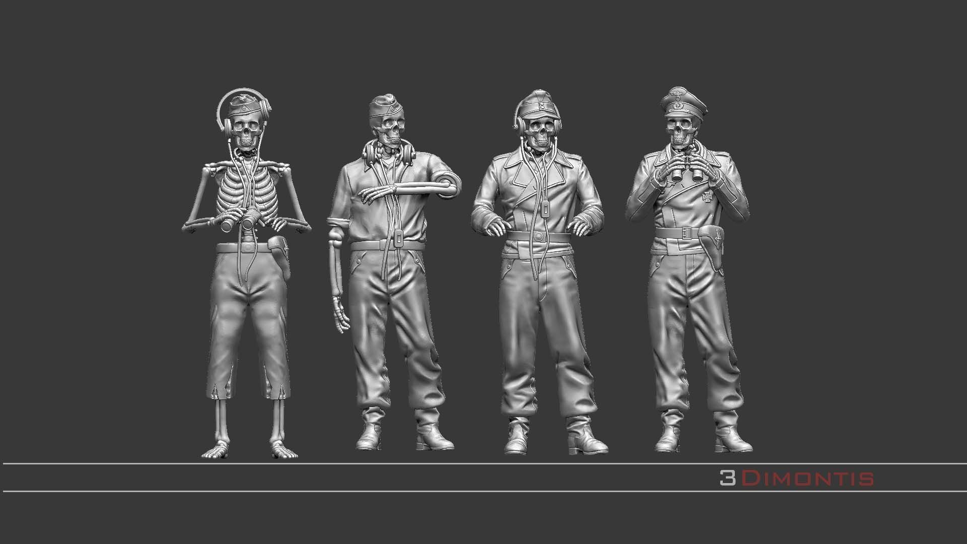 german tank crew skeletons 3D print model_48