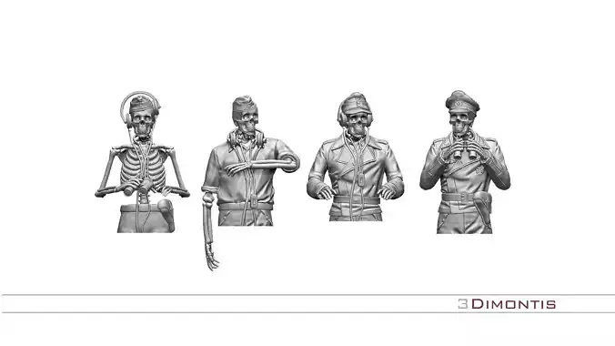german tank crew skeletons 3D print model