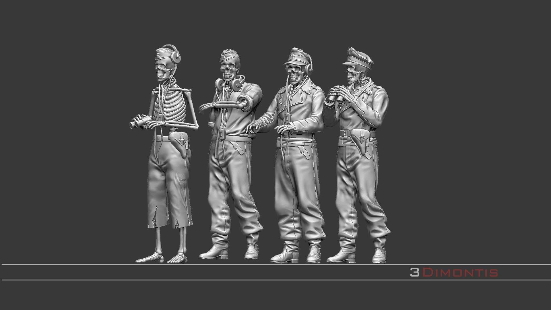 german tank crew skeletons 3D print model_16