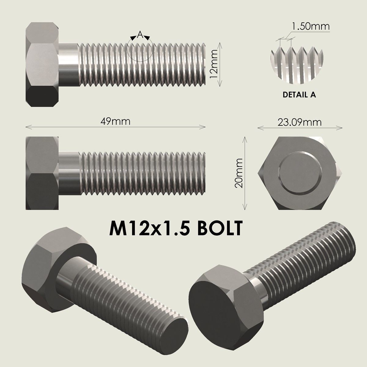 M12 Bolt and Nut 3D print model_3