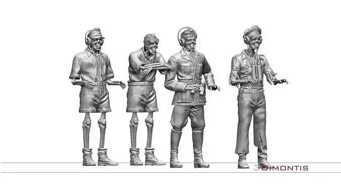 german tank crew skeletons 3D print model