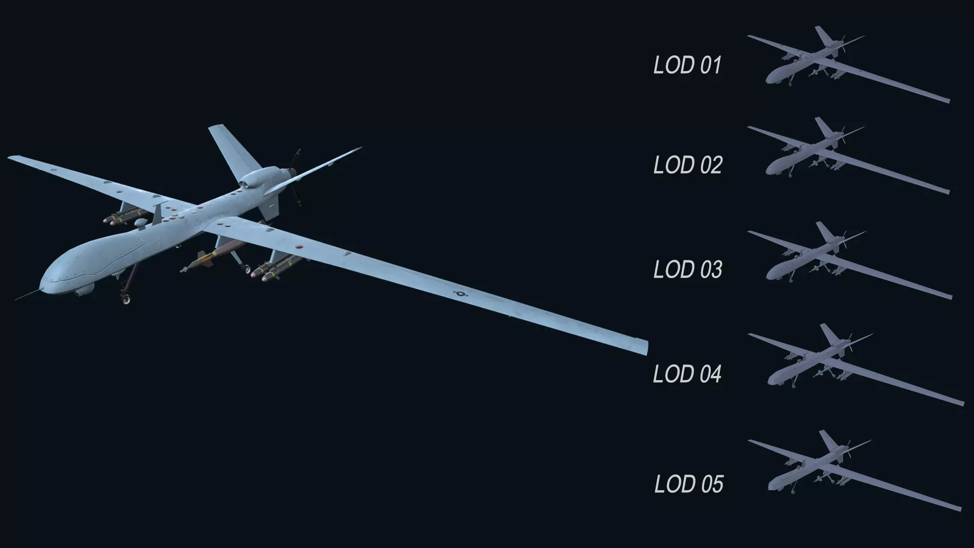 Asset - Army - MQ9 Reaper - 3D MODEL Low-poly Low-poly 3D model