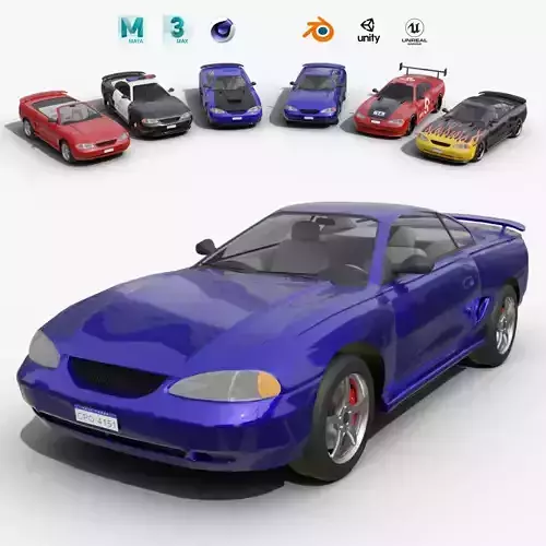 Sports Coupe Car Set Realistic and Game Ready Asset 3D Model Collection