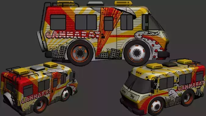 cartoon car vehicle 3d game ready model Low-poly 3D model-011