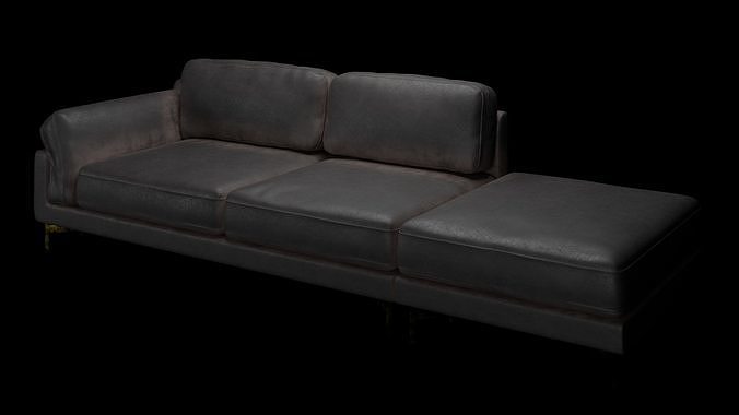 Black Leather Sofa 3D model