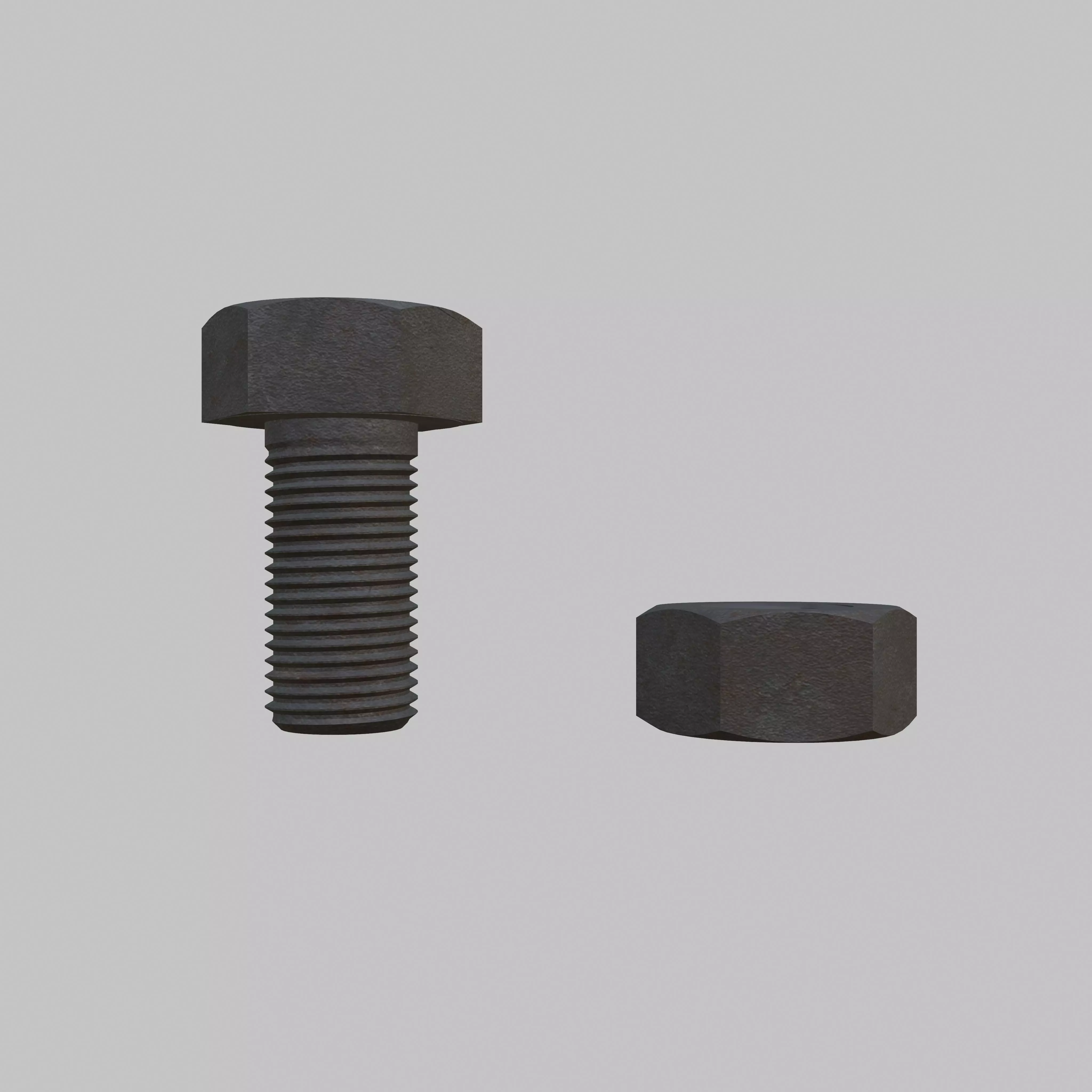 M5 Hex Bolts and Nuts with Rusty Iron Texture Fine Threads 3D model