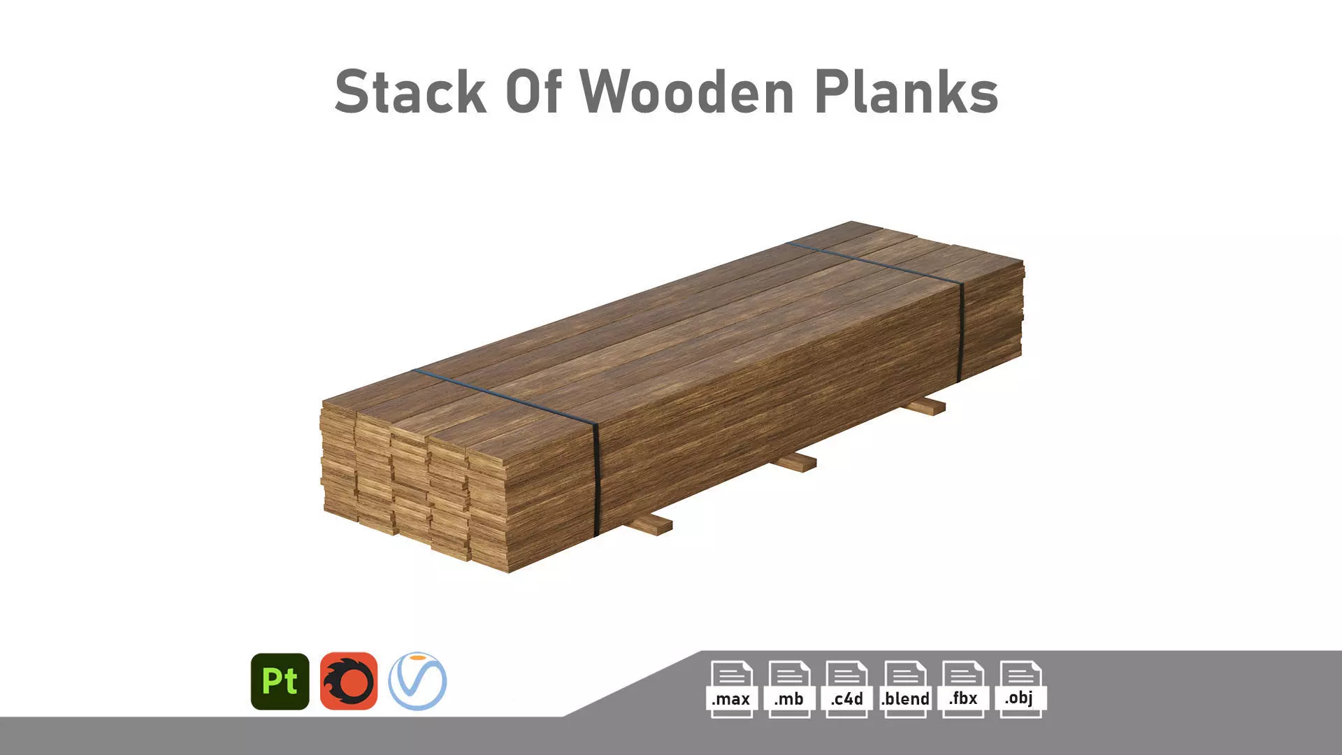 Stack Of Wooden Planks 3D model_0