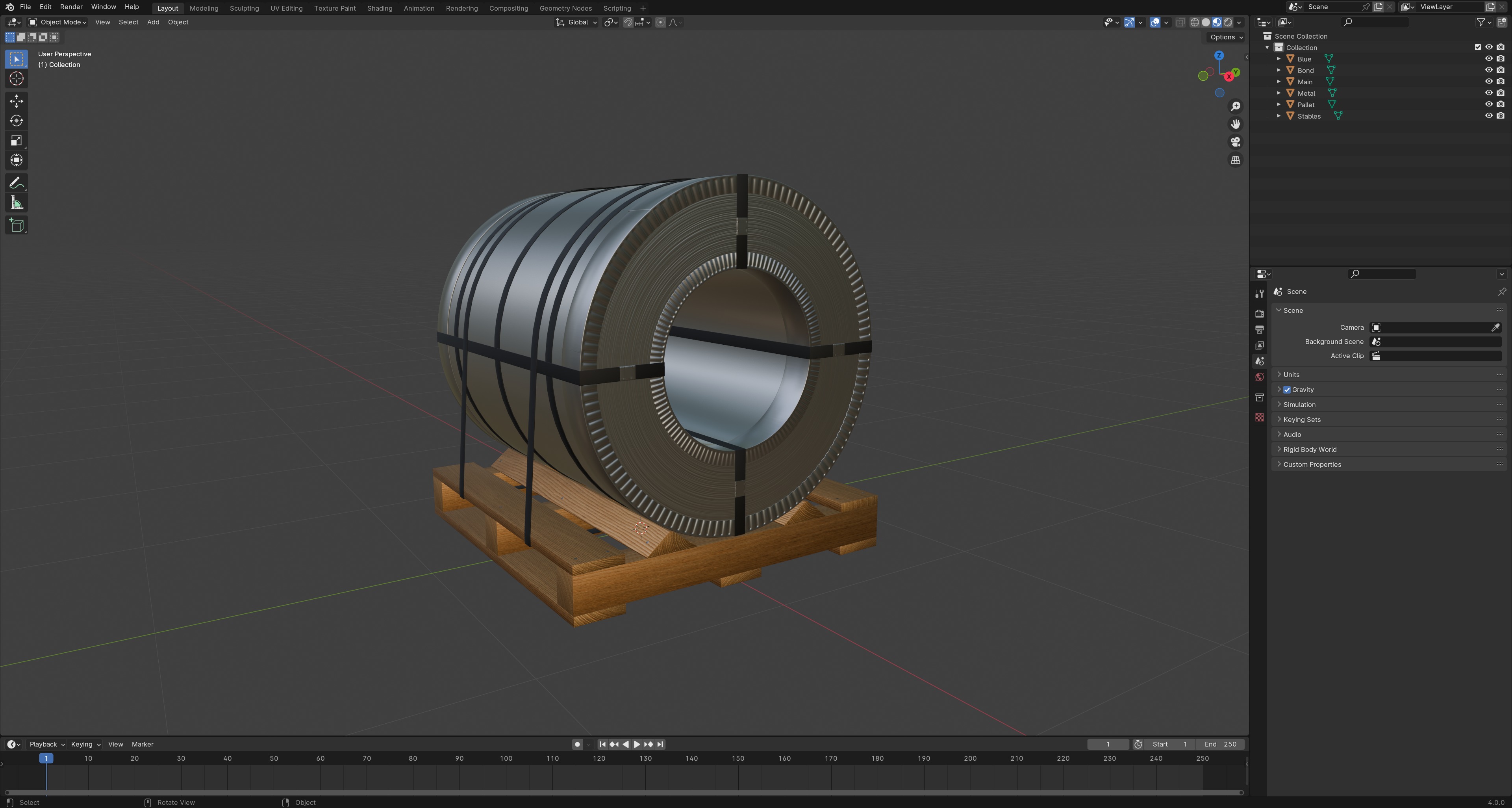 Steel Coil and Wooden Pallet 3D model_12
