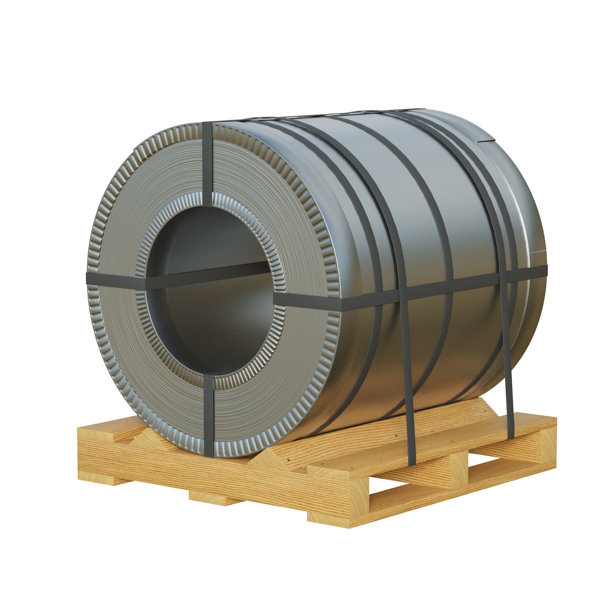 Steel Coil and Wooden Pallet 3D model_1