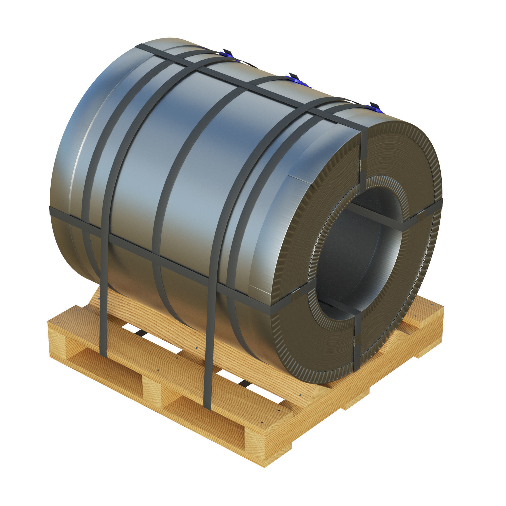 Steel Coil and Wooden Pallet 3D model_5