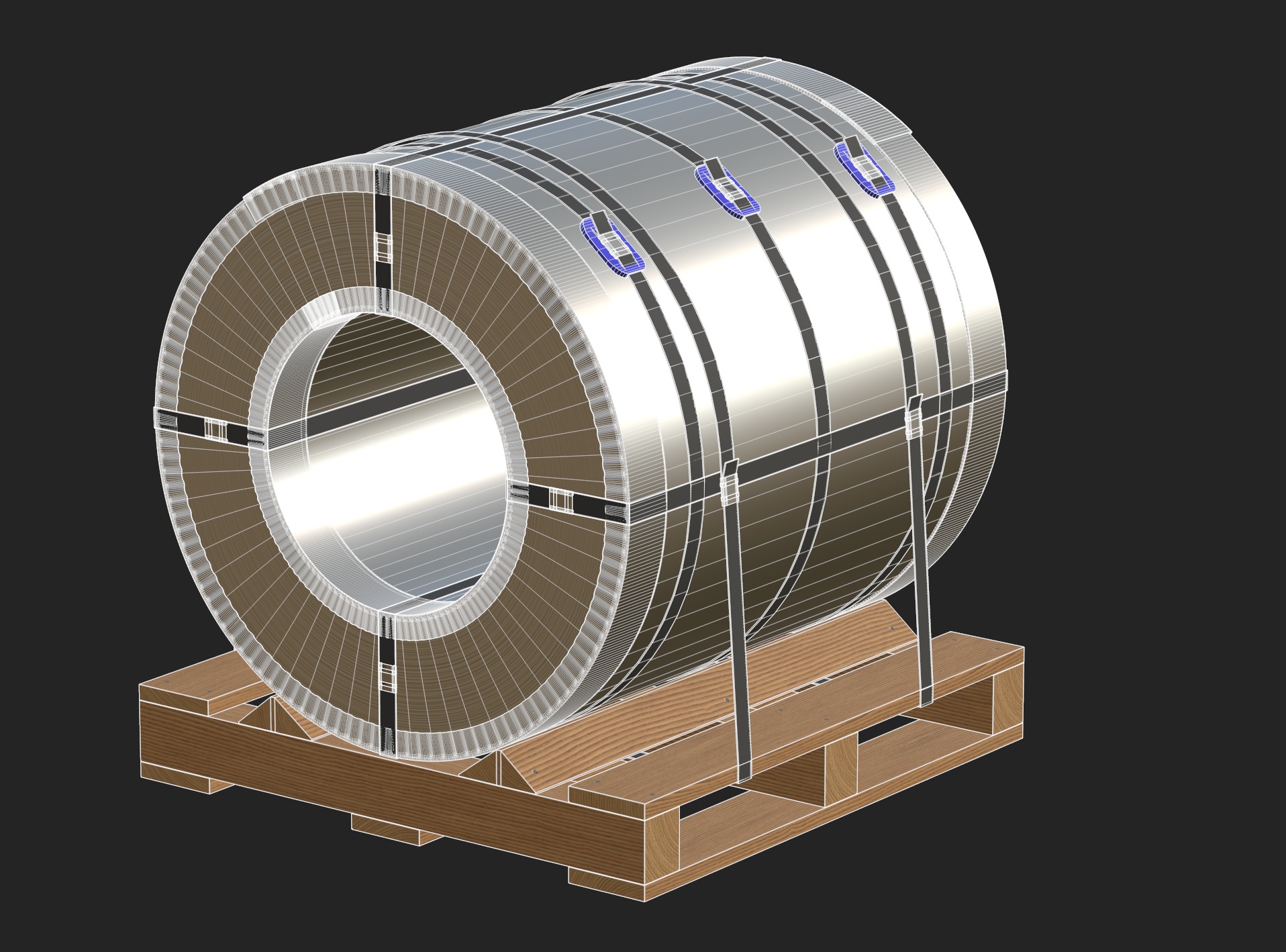 Steel Coil and Wooden Pallet 3D model_16
