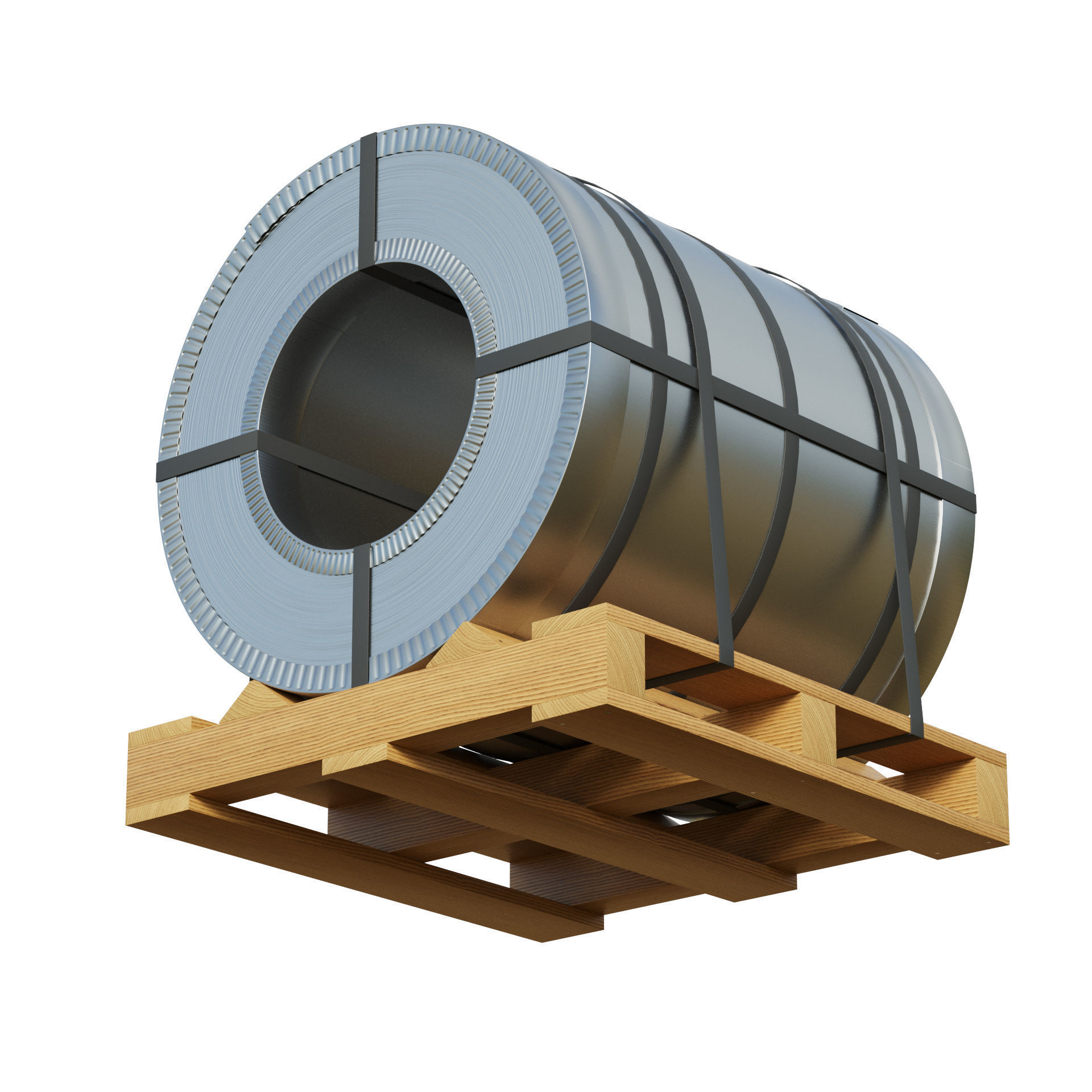 Steel Coil and Wooden Pallet 3D model_2