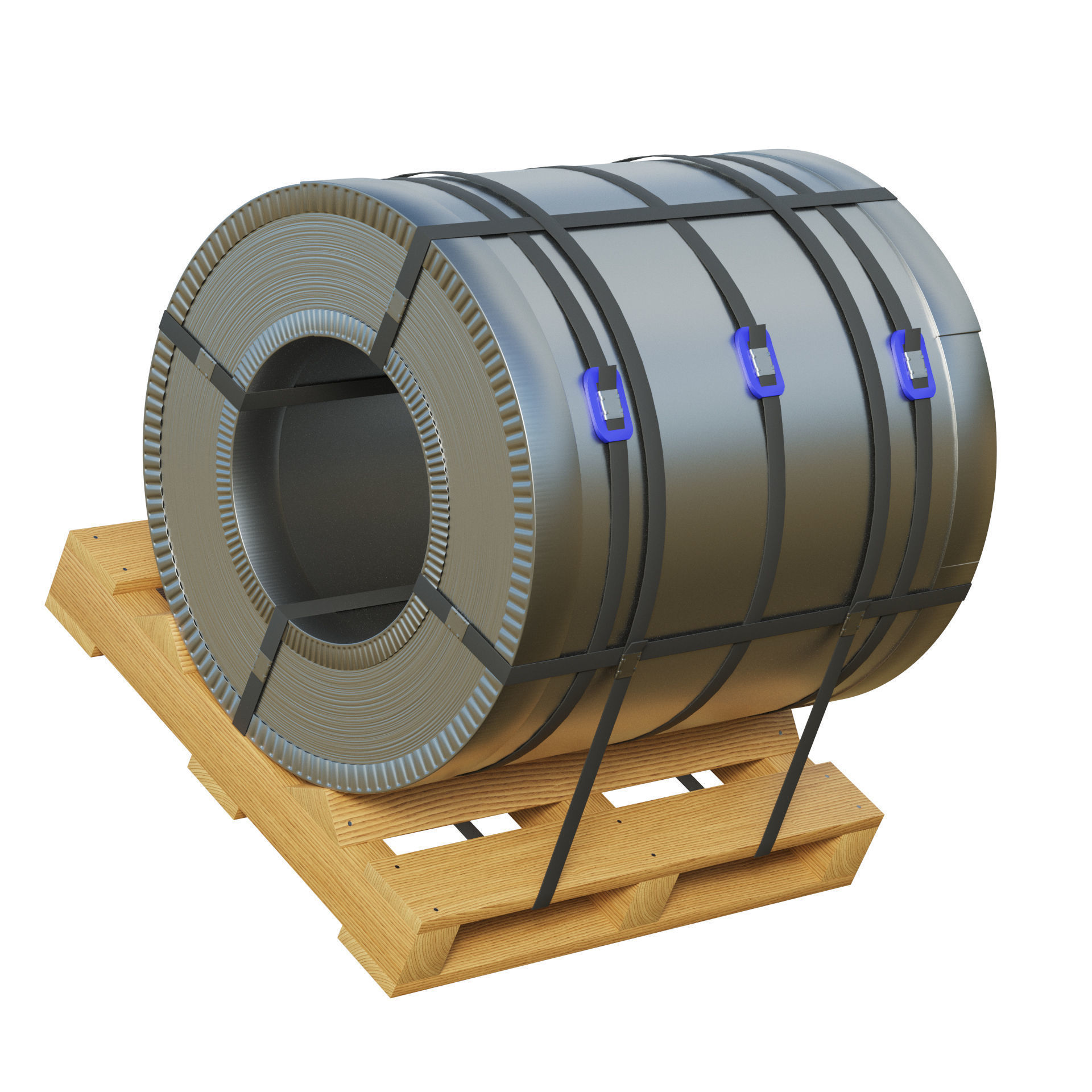 Steel Coil and Wooden Pallet 3D model_9