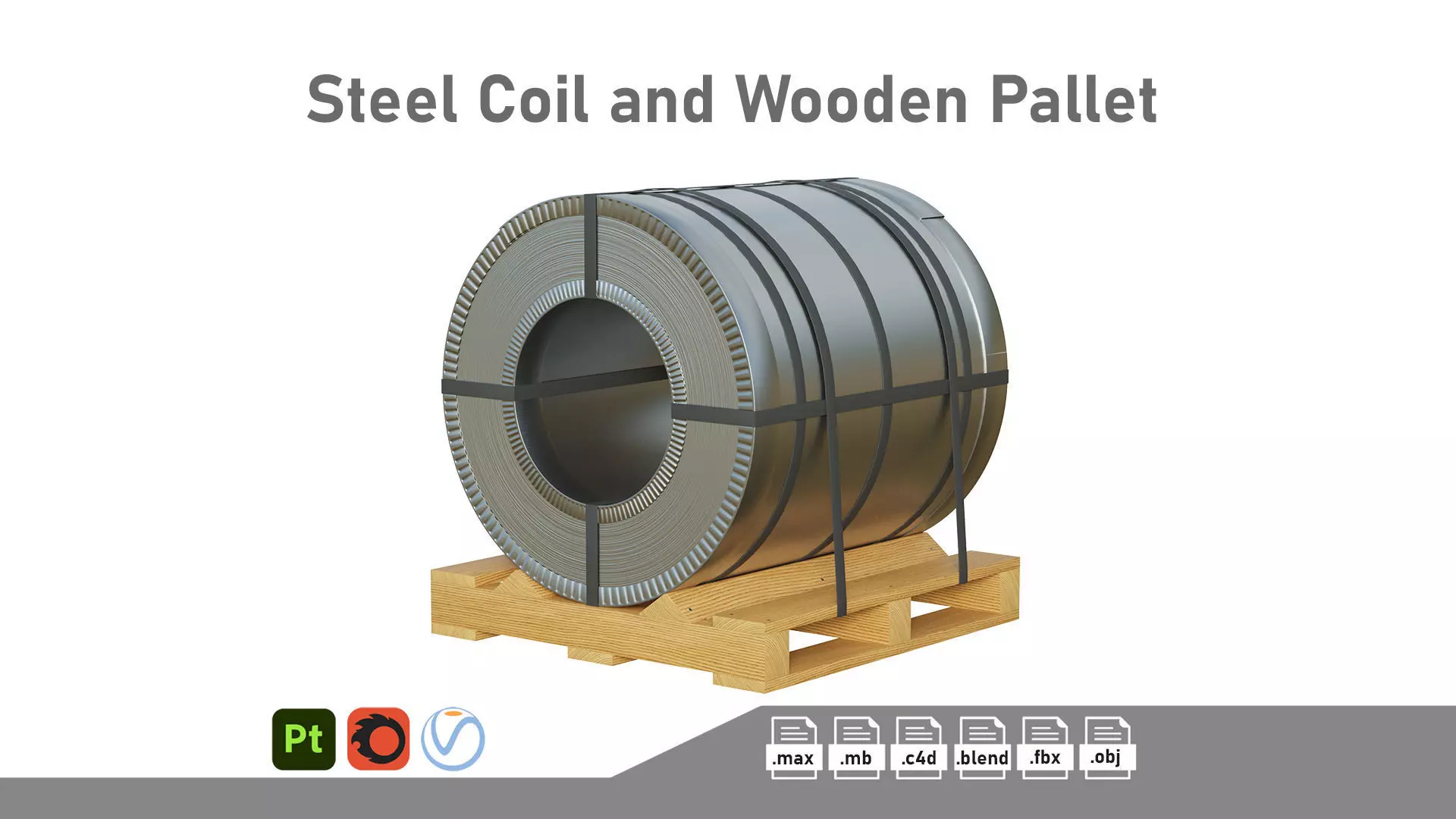 Steel Coil and Wooden Pallet 3D model_0