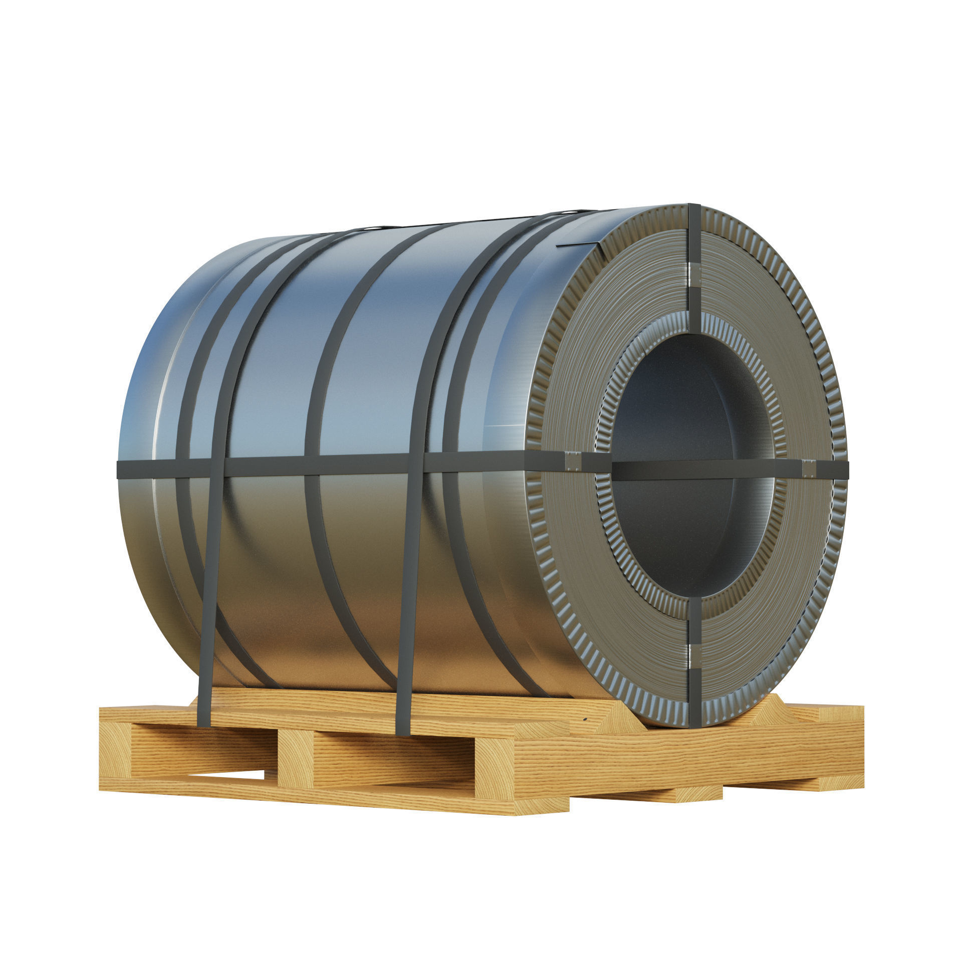 Steel Coil and Wooden Pallet 3D model_4
