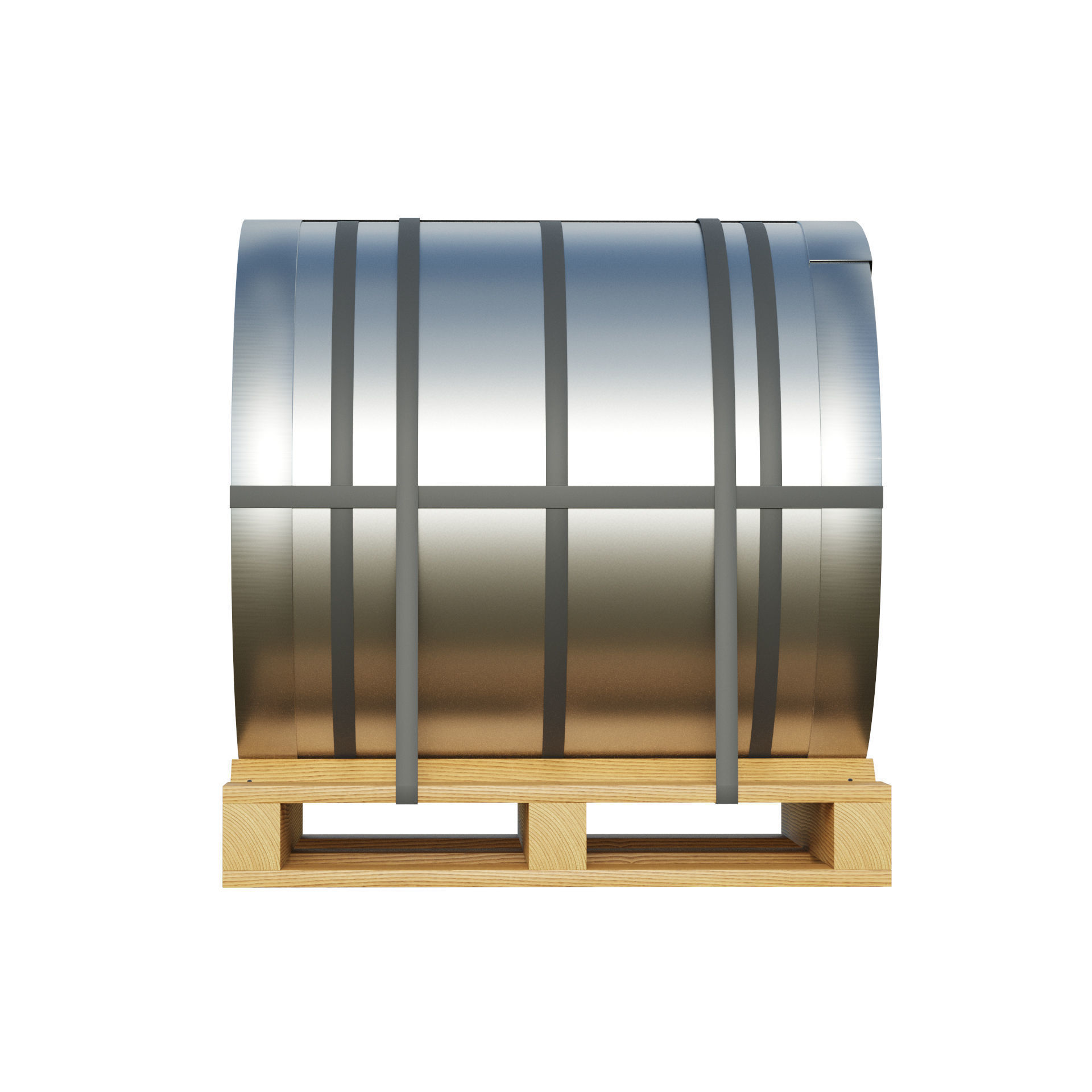 Steel Coil and Wooden Pallet 3D model_3