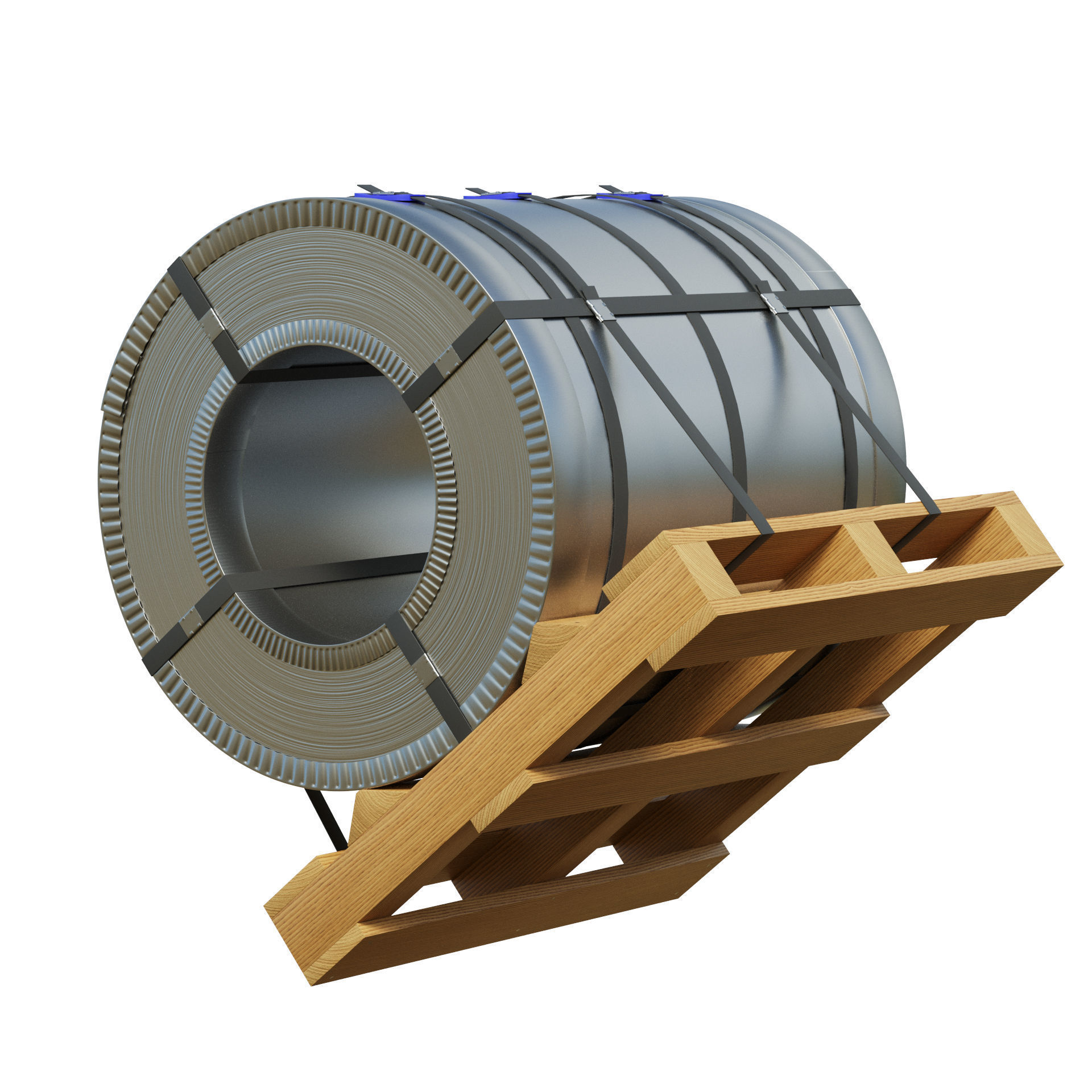 Steel Coil and Wooden Pallet 3D model_11