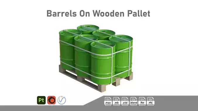 Barrels On Wooden Pallet 3D model