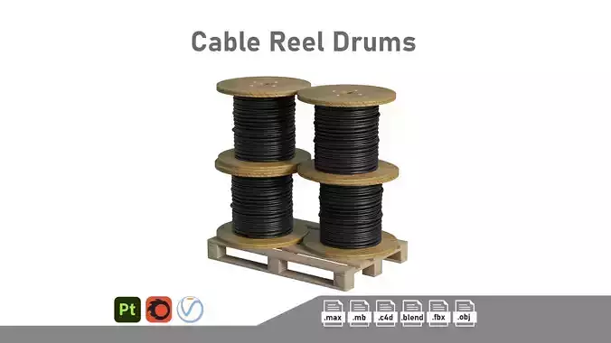 Cable Reel Drums On Wooden Pallet 3D model
