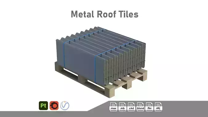Metal Roof Tiles On Pallet 3D model