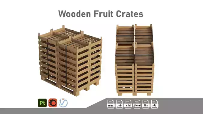 Wooden Fruit Crates On Pallet 3D model