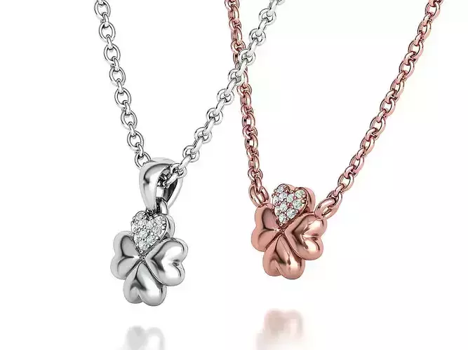 Clover Lucky Pendant Diamond Hearts Necklace 10mm size