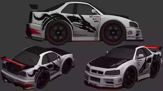 cartoon car vehicle 3d game ready model Low-poly 3D model-013