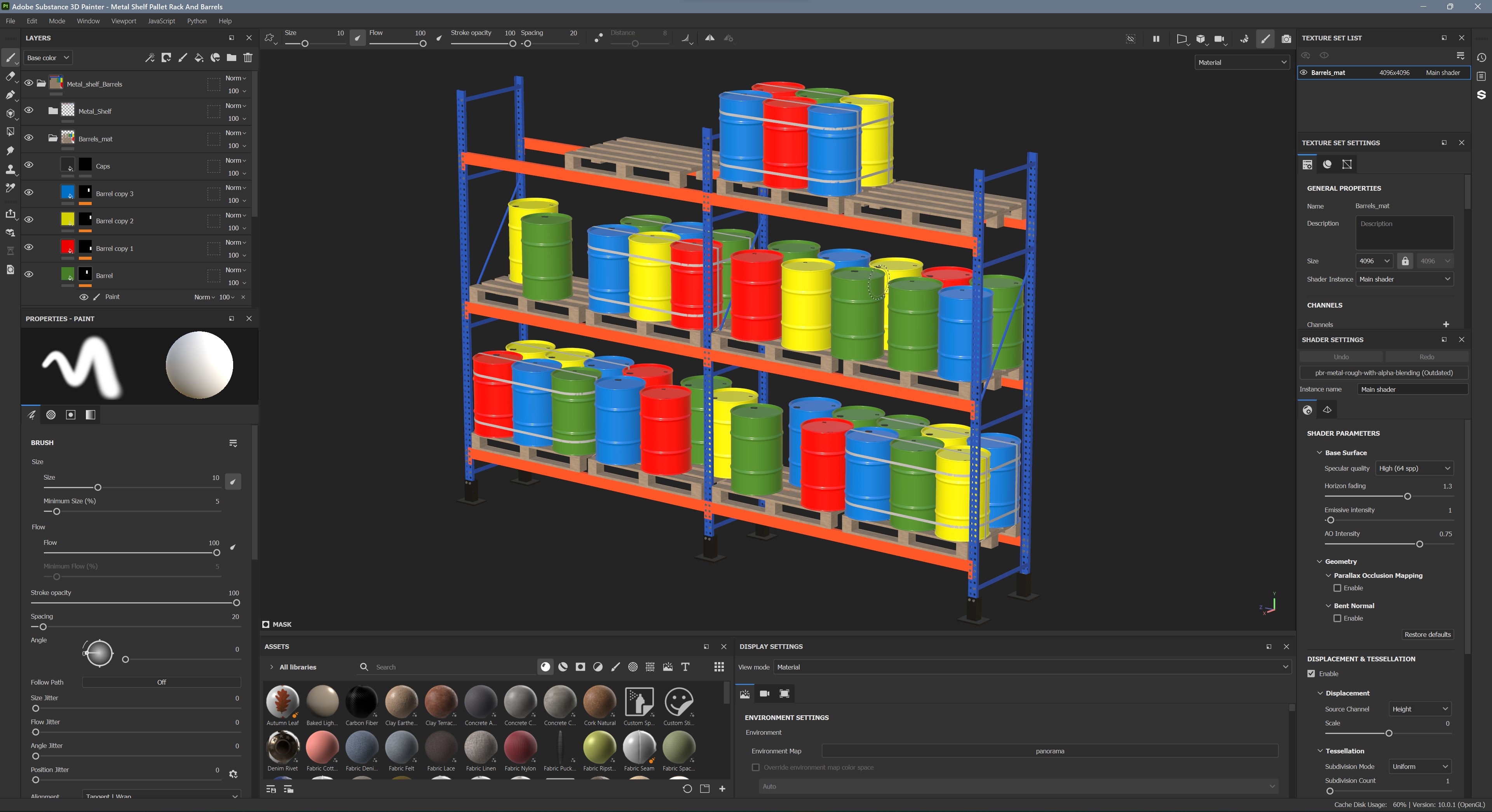 Metal Shelf Pallet Rack And Barrels 3D model_15