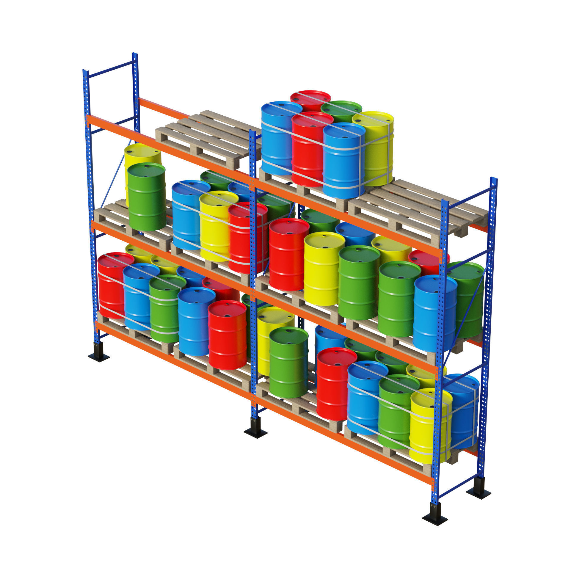 Metal Shelf Pallet Rack And Barrels 3D model_7