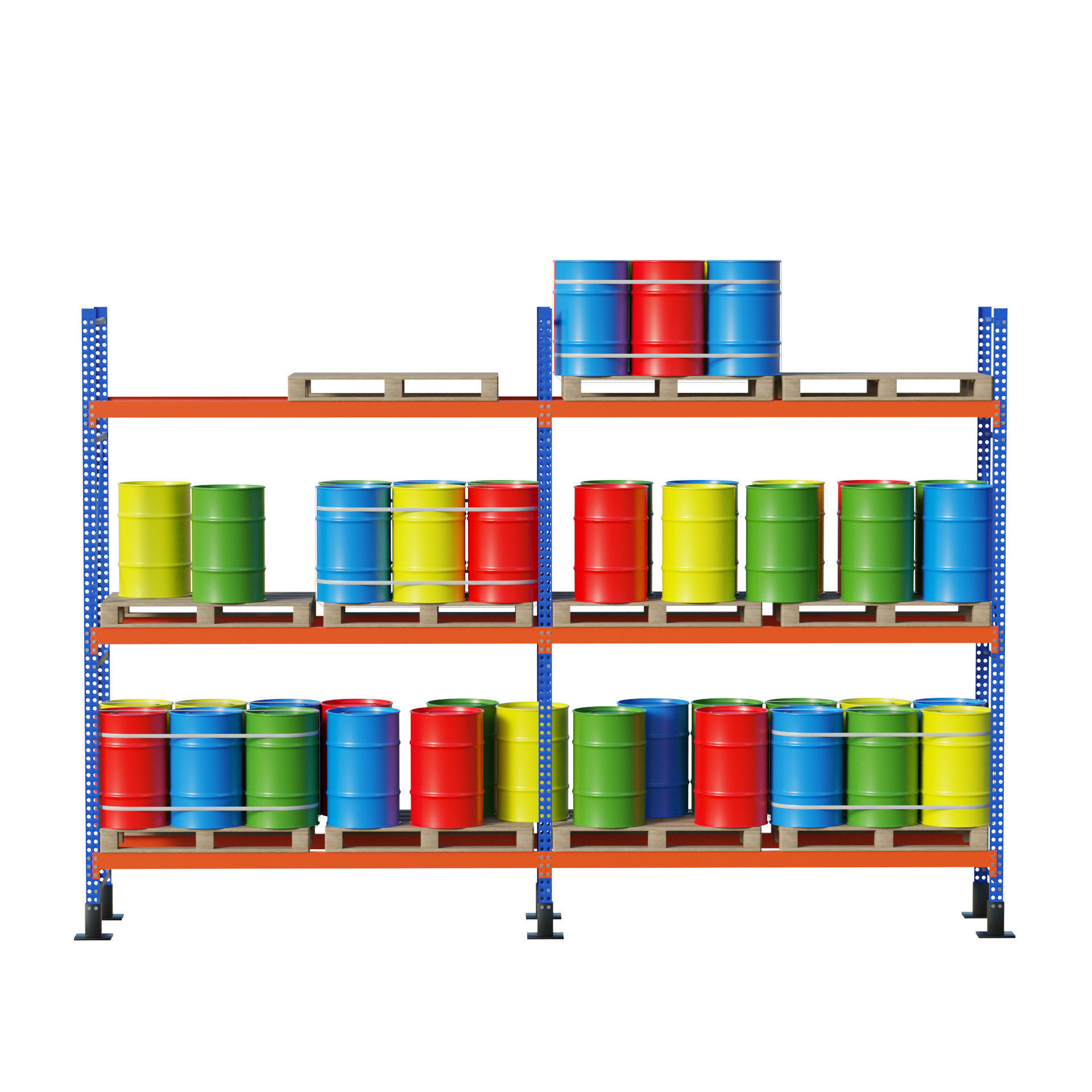 Metal Shelf Pallet Rack And Barrels 3D model_4