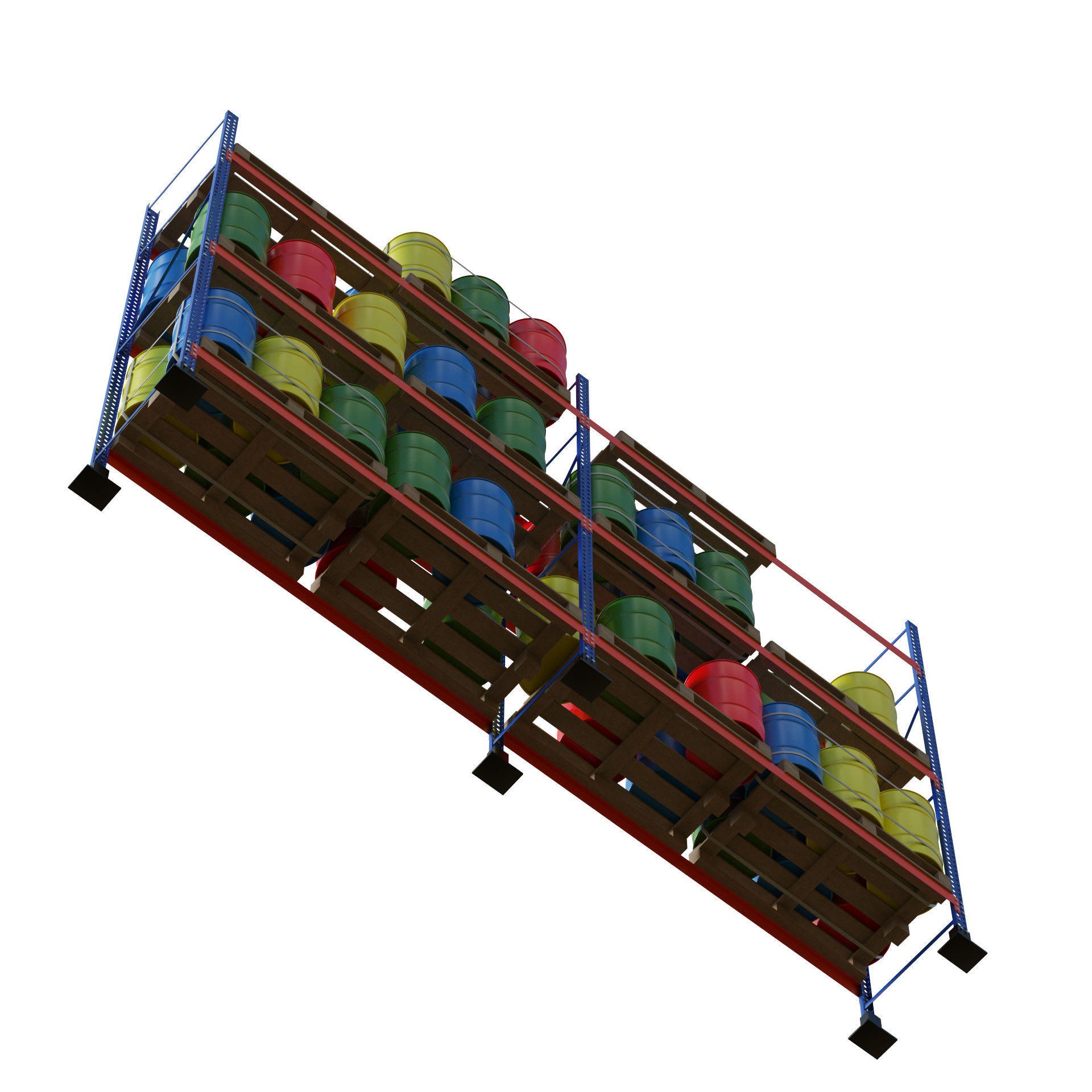 Metal Shelf Pallet Rack And Barrels 3D model_9