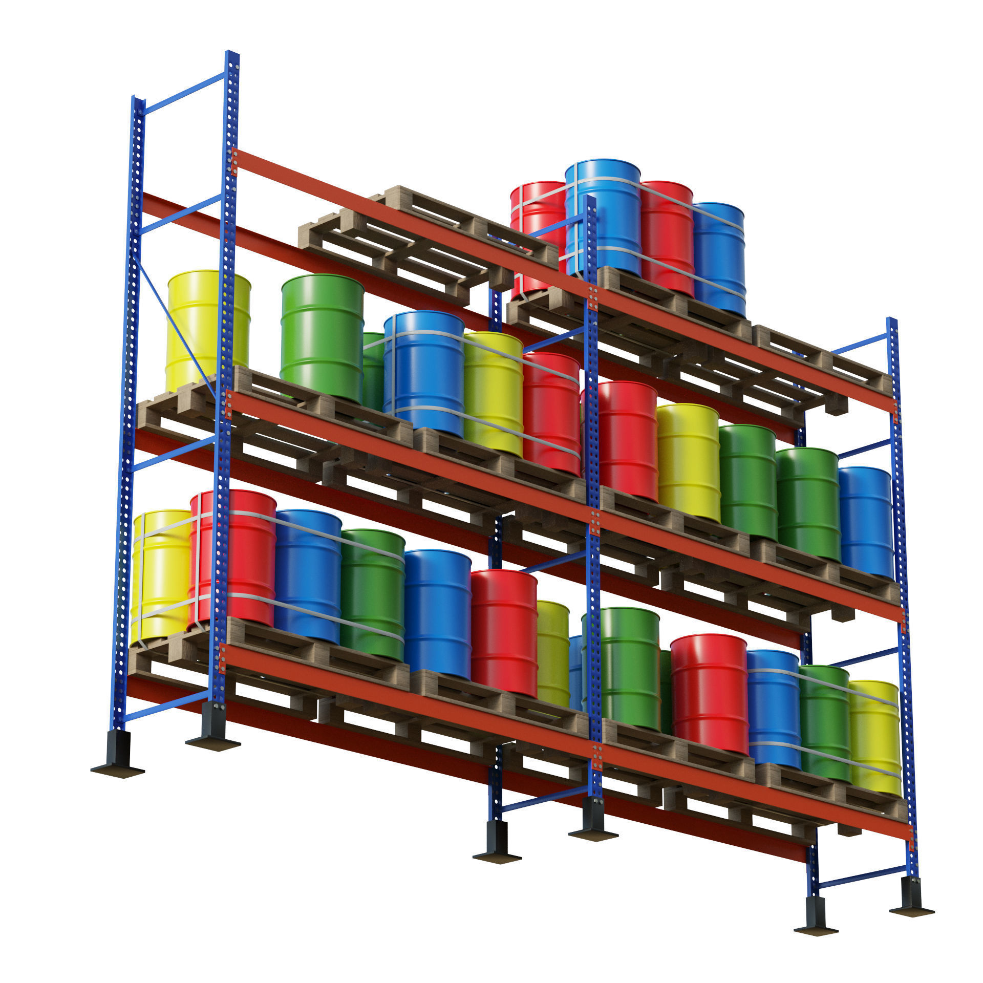 Metal Shelf Pallet Rack And Barrels 3D model_2