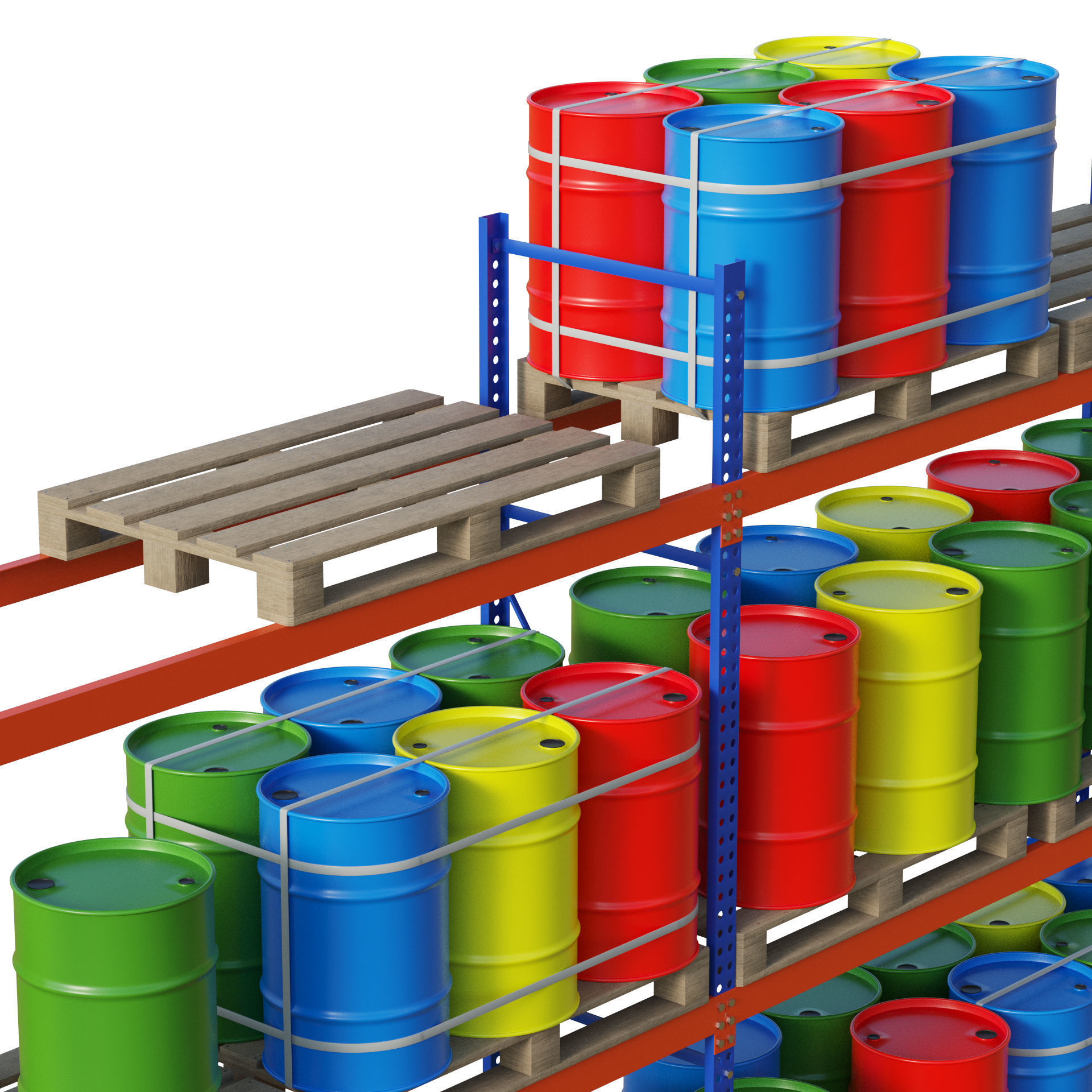 Metal Shelf Pallet Rack And Barrels 3D model_3