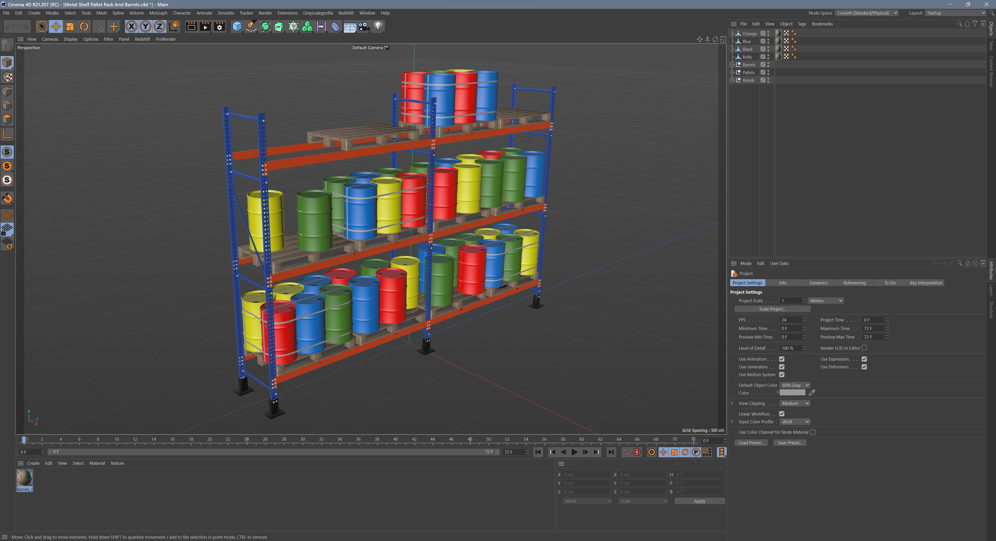 Metal Shelf Pallet Rack And Barrels 3D model_13