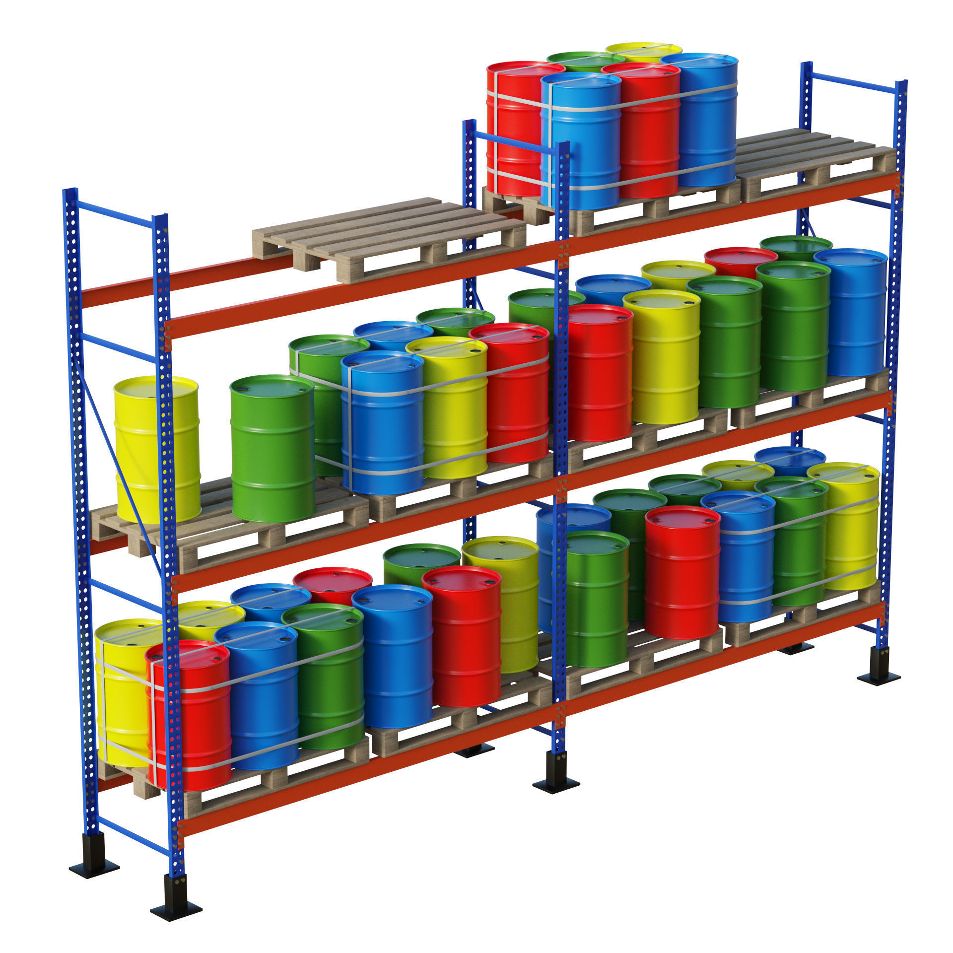 Metal Shelf Pallet Rack And Barrels 3D model_1