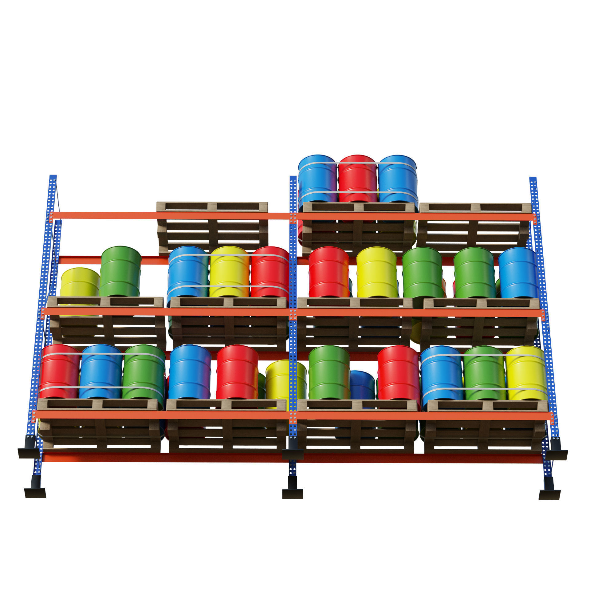 Metal Shelf Pallet Rack And Barrels 3D model_5