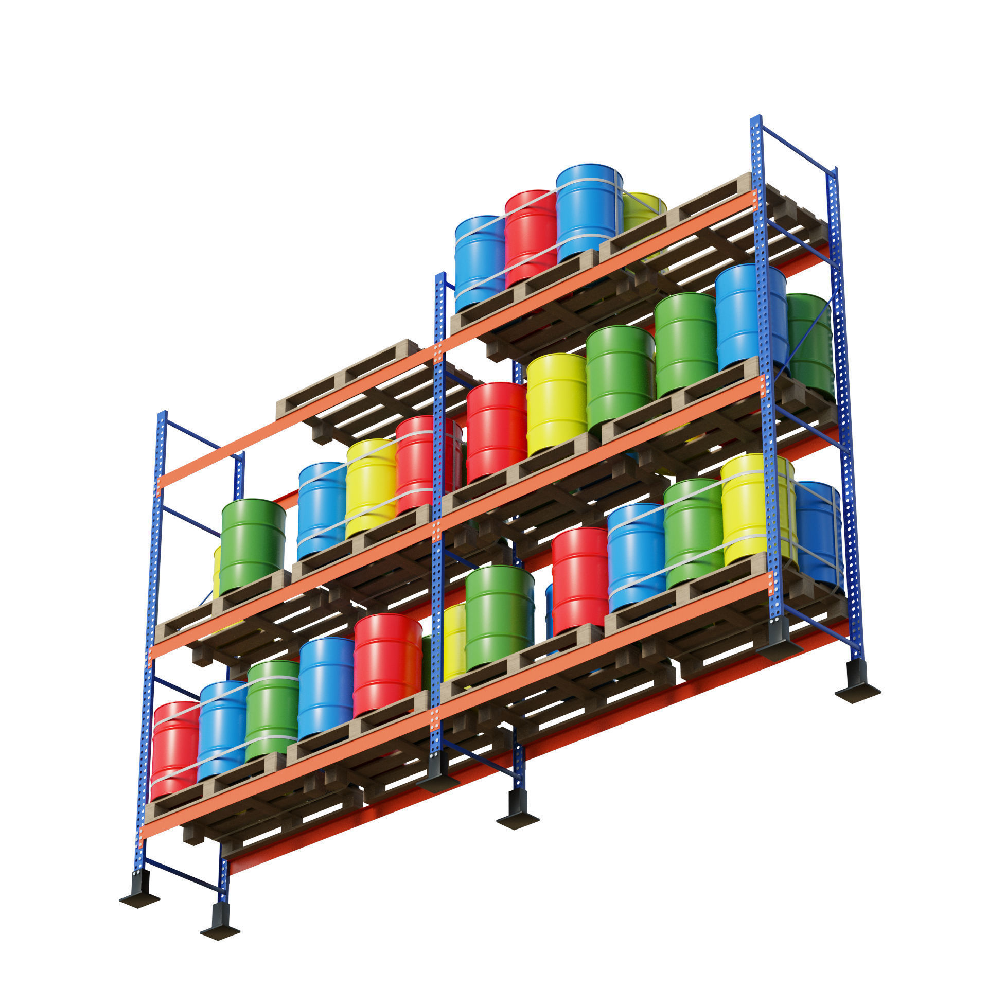 Metal Shelf Pallet Rack And Barrels 3D model_6