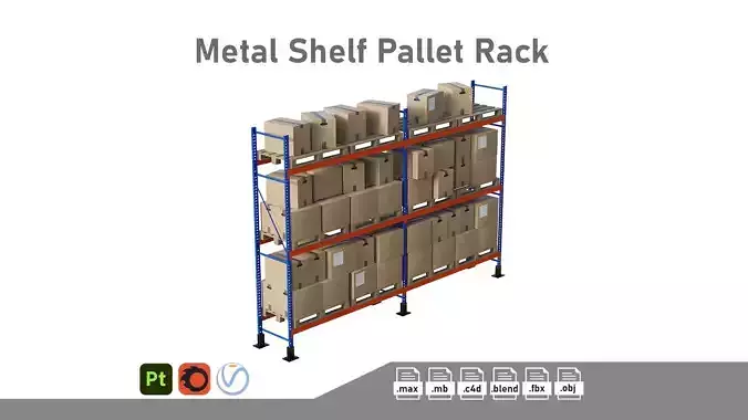 Metal Shelf Pallet Rack And Cardboard Boxes 3D model