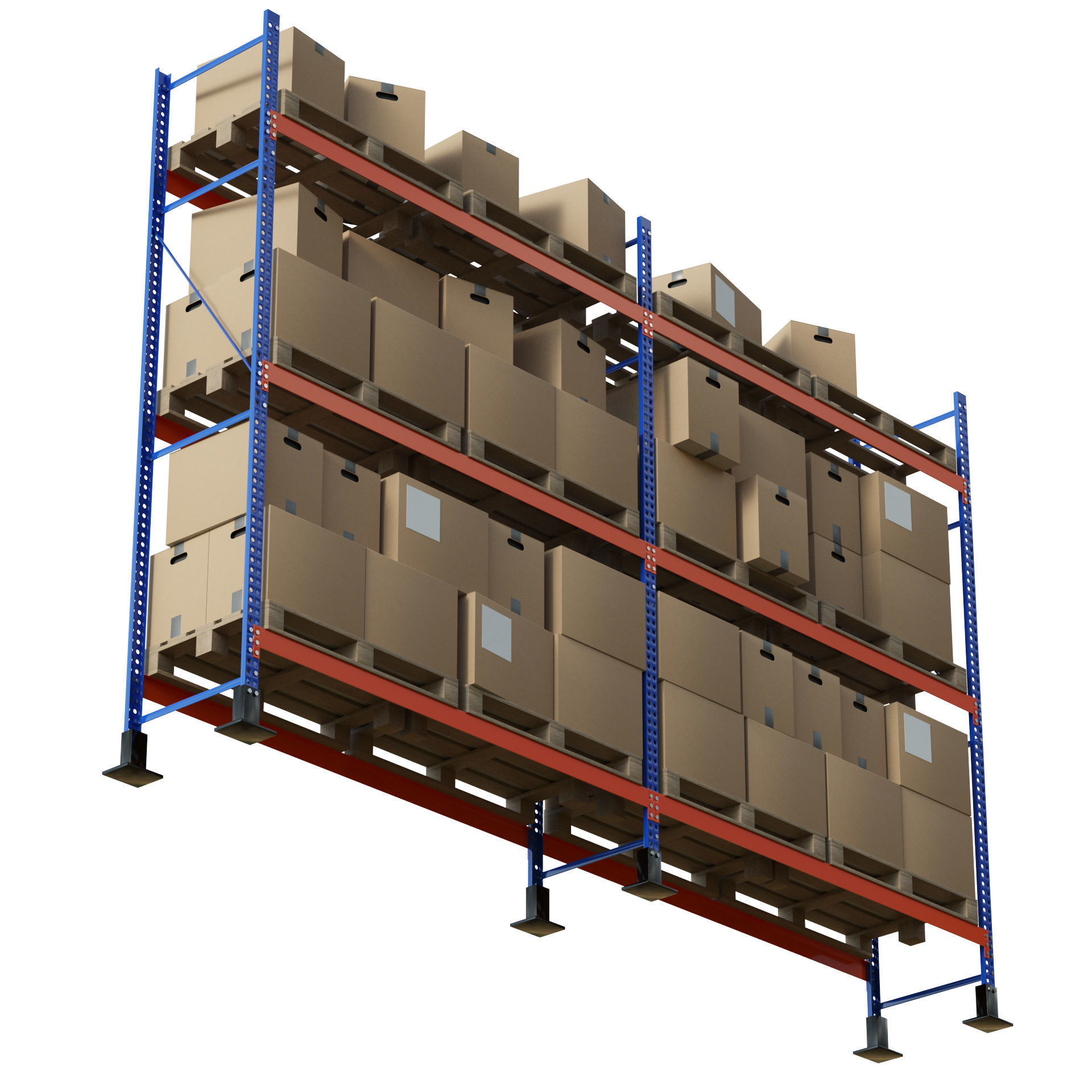 Metal Shelf Pallet Rack And Cardboard Boxes 3D model_2
