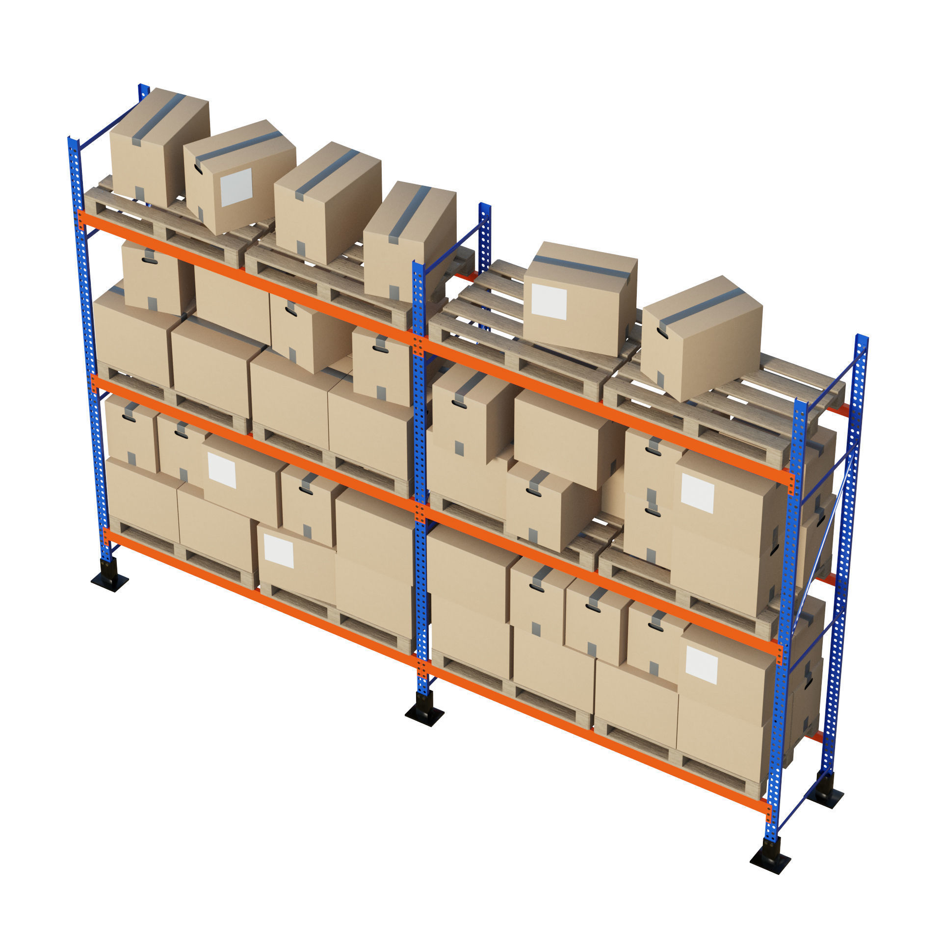 Metal Shelf Pallet Rack And Cardboard Boxes 3D model_5