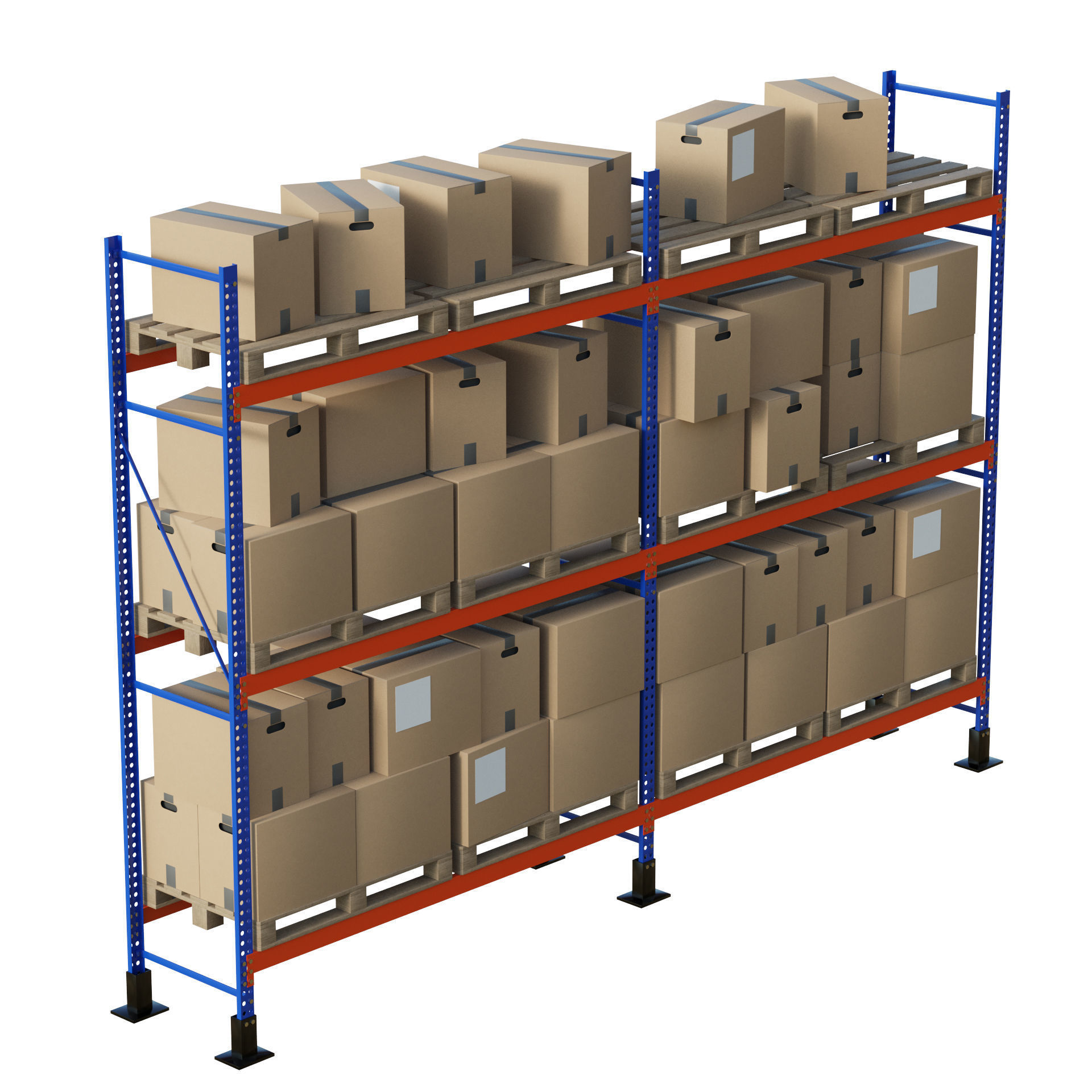 Metal Shelf Pallet Rack And Cardboard Boxes 3D model_1