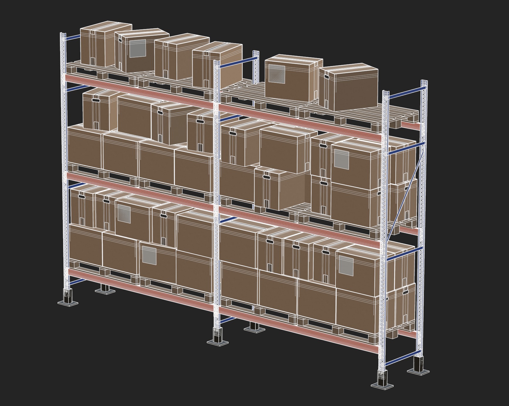 Metal Shelf Pallet Rack And Cardboard Boxes 3D model_14