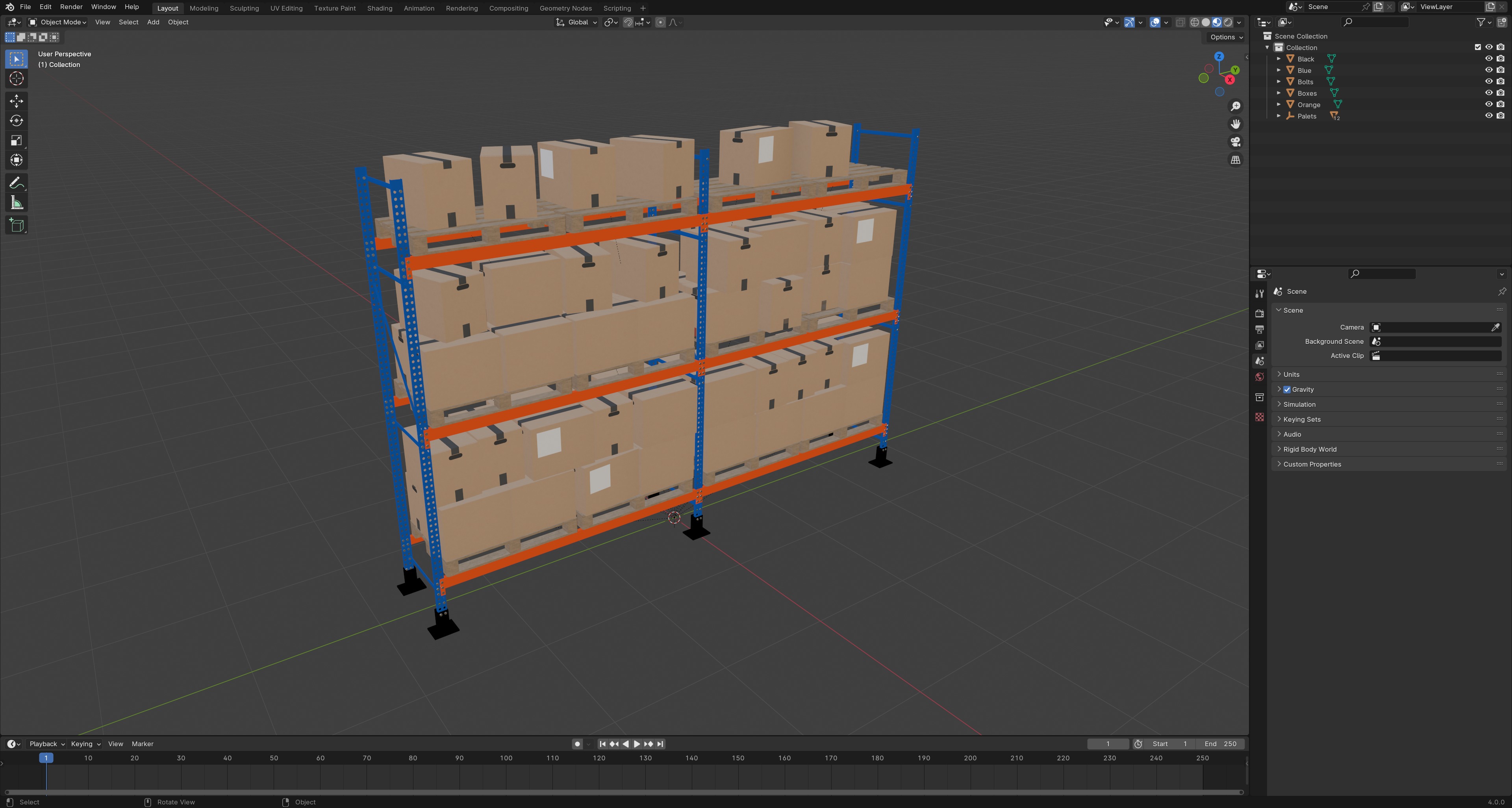 Metal Shelf Pallet Rack And Cardboard Boxes 3D model_10