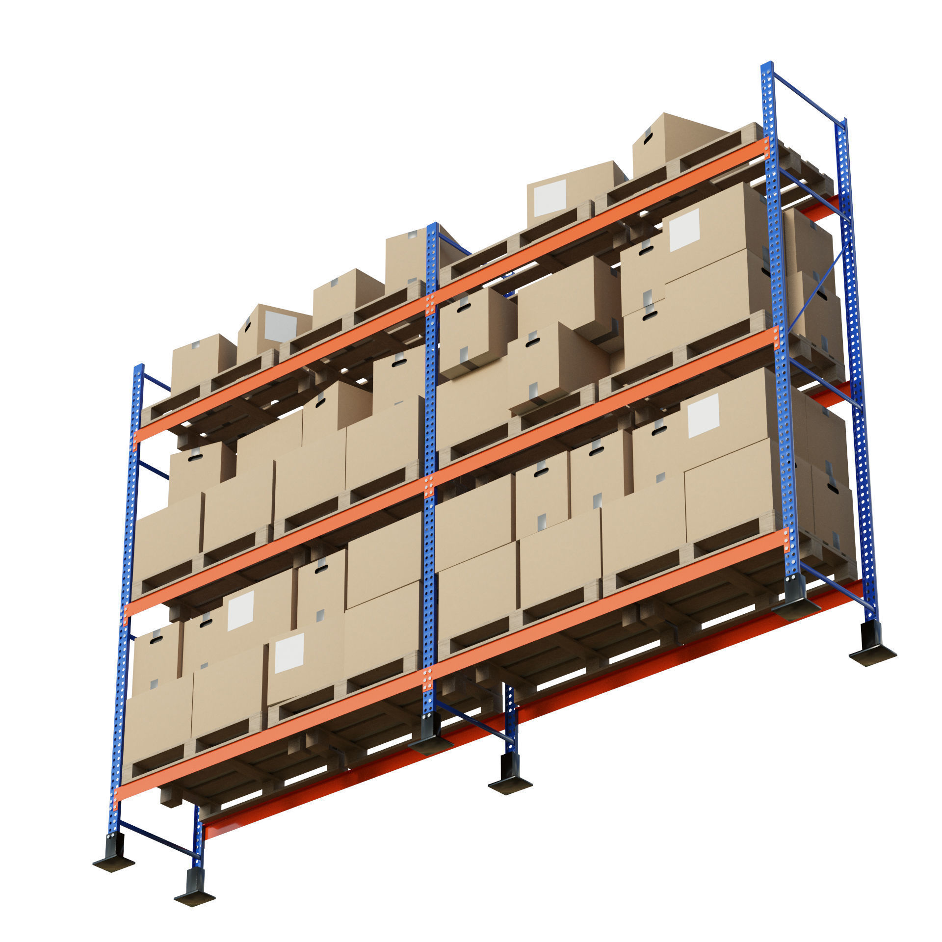 Metal Shelf Pallet Rack And Cardboard Boxes 3D model_6