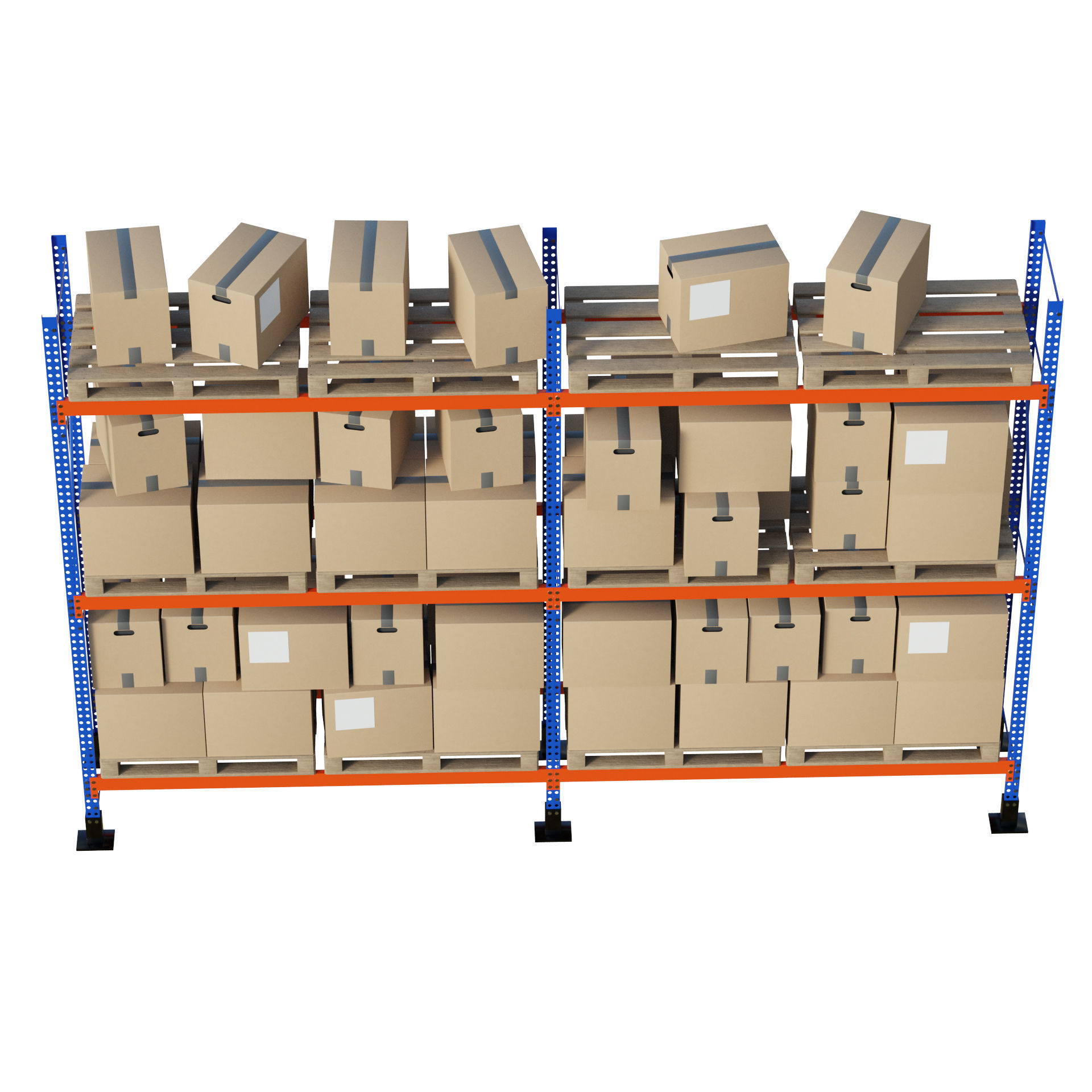 Metal Shelf Pallet Rack And Cardboard Boxes 3D model_4