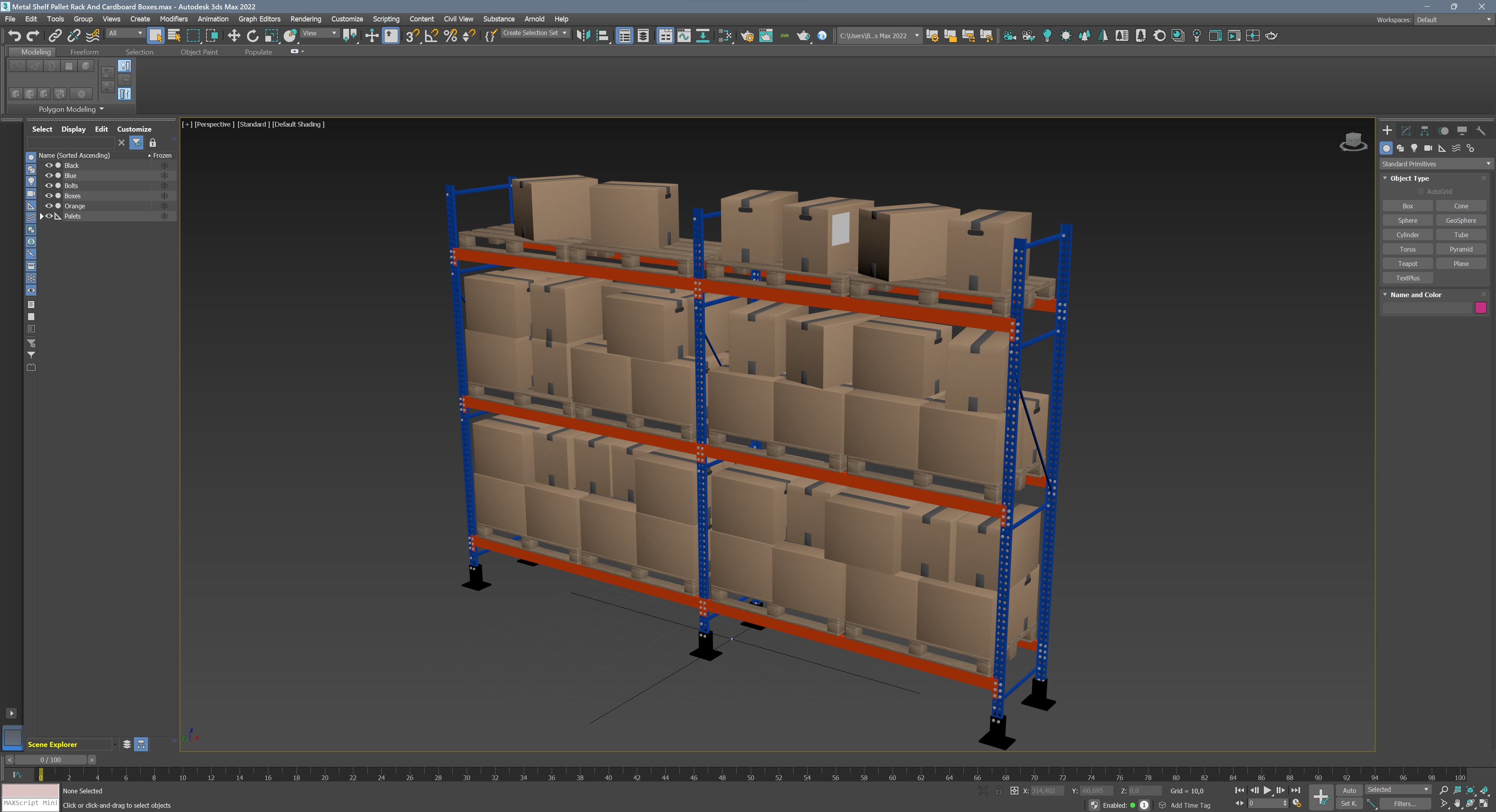 Metal Shelf Pallet Rack And Cardboard Boxes 3D model_12