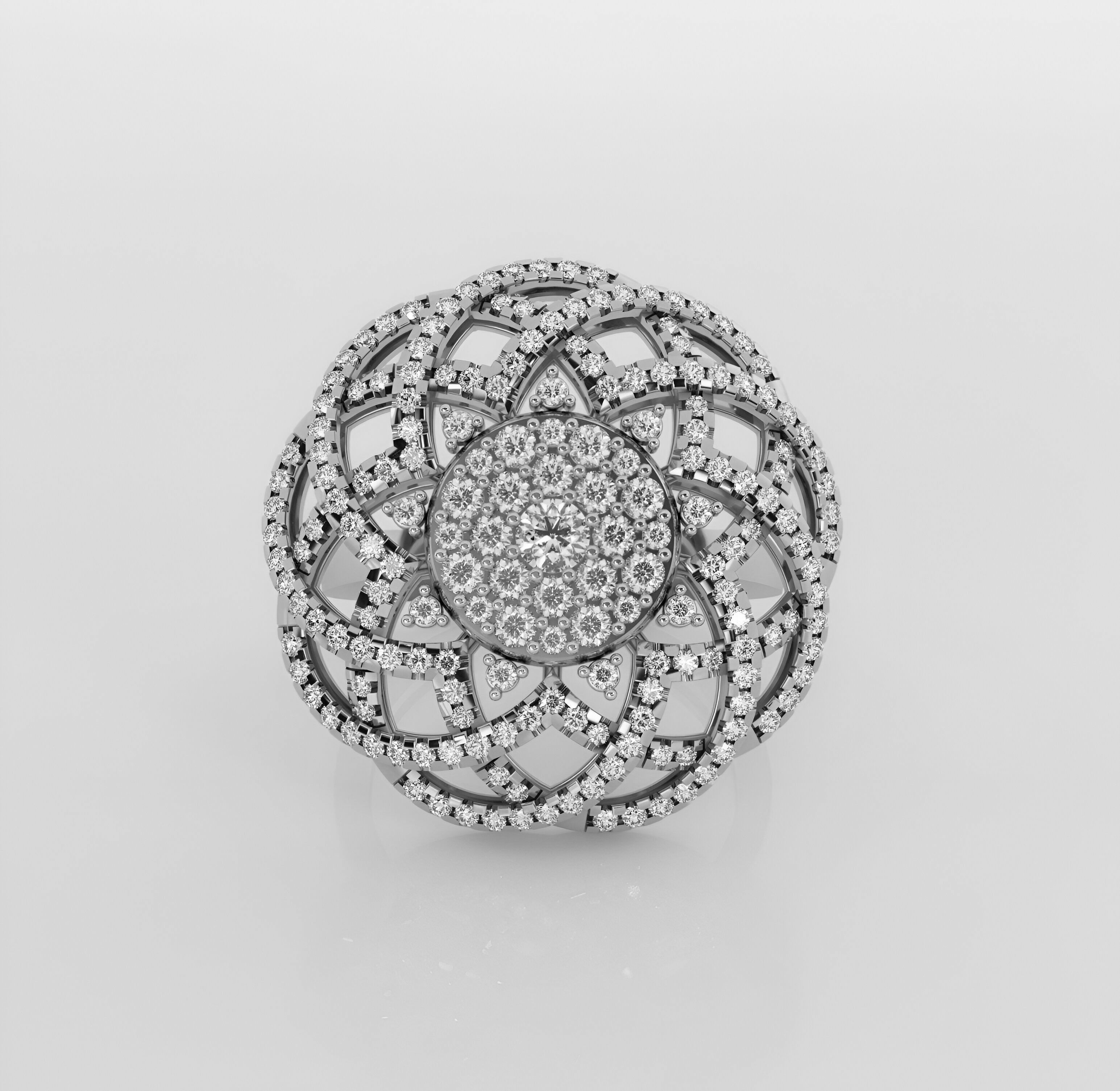 Italian Diamond Flower diamond ring 3D print model_2
