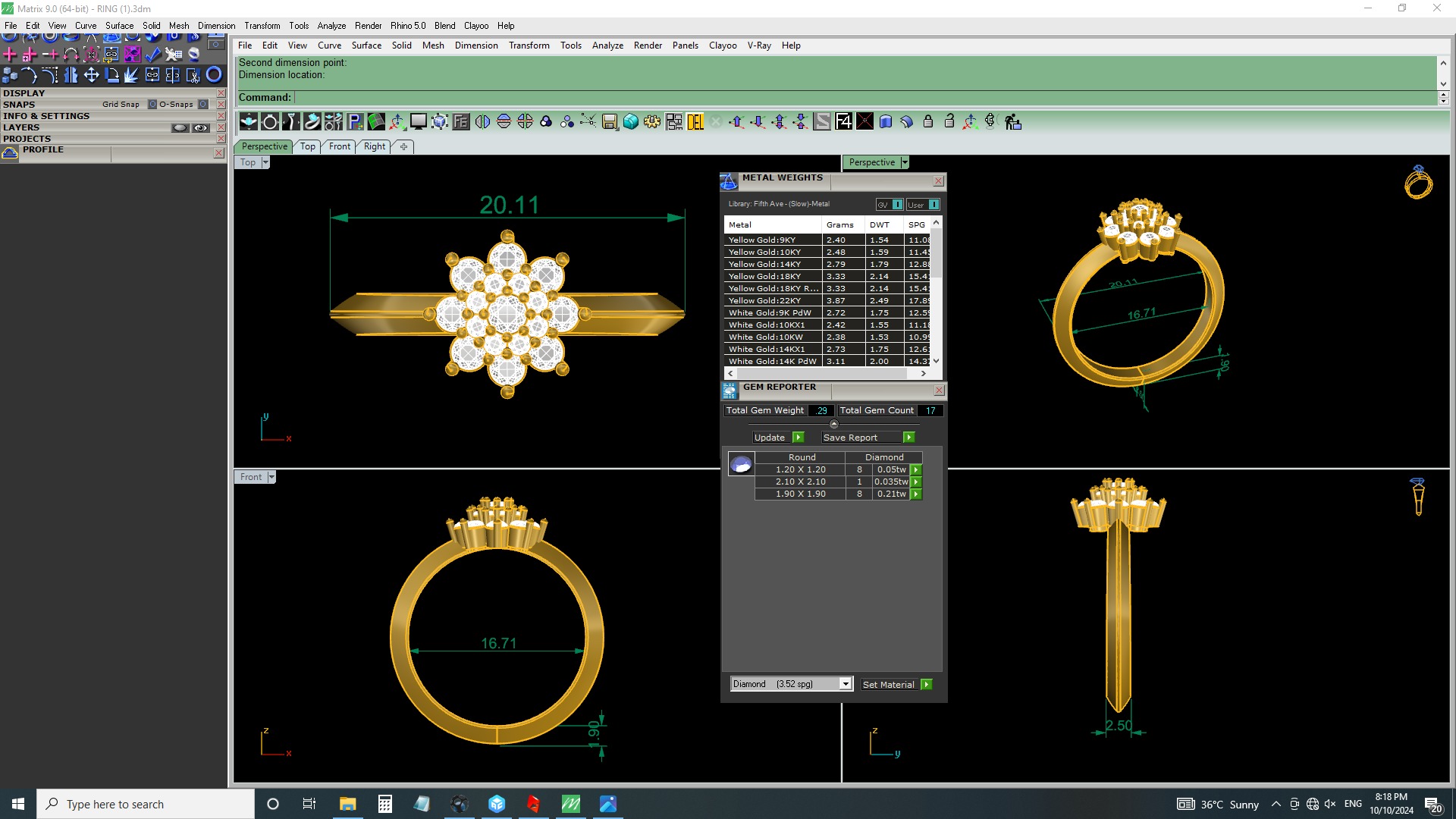 Flower diamond ring 3D print model_3
